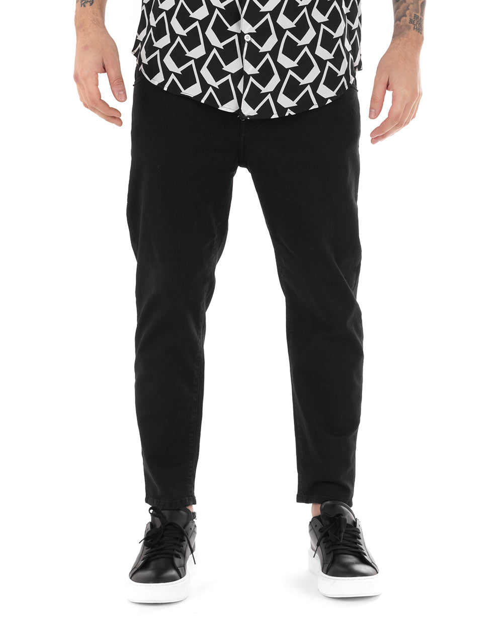 Pantaloni Jeans Uomo Loose Fit Nero Basic Cinque Tasche Casual GIOSAL-P5162A