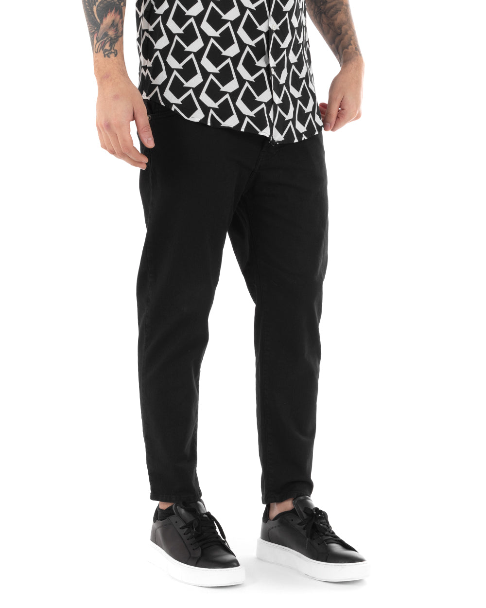 Pantaloni Jeans Uomo Loose Fit Nero Basic Cinque Tasche Casual GIOSAL-P5162A