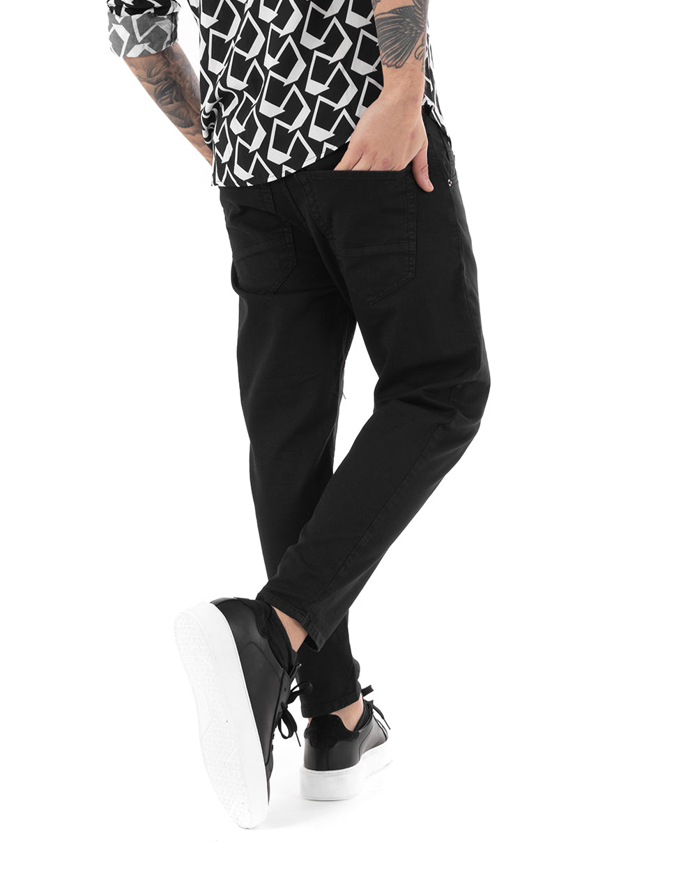 Pantaloni Jeans Uomo Loose Fit Nero Basic Cinque Tasche Casual GIOSAL-P5162A
