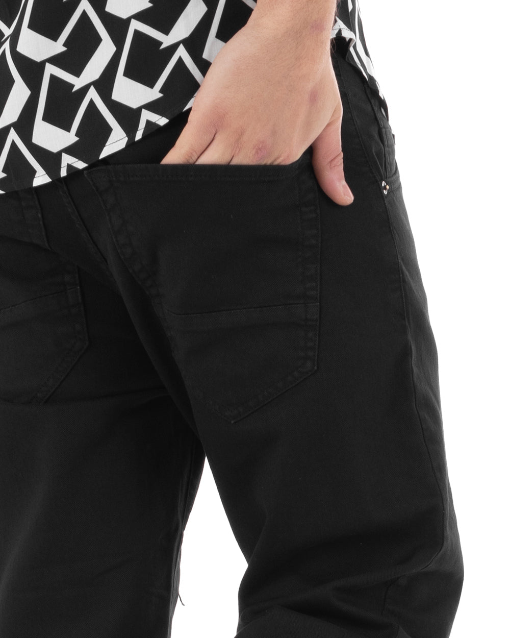 Pantaloni Jeans Uomo Loose Fit Nero Basic Cinque Tasche Casual GIOSAL-P5162A
