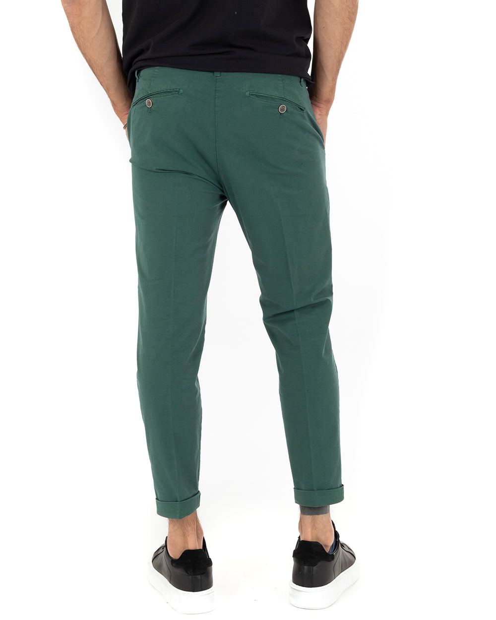 Pantaloni Uomo Tasca America Casual Capri Classico Basic Verde Bottiglia GIOSAL-P5191A