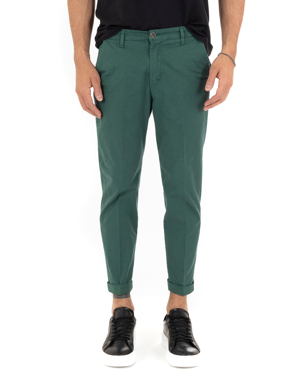 Pantaloni Uomo Tasca America Casual Capri Classico Basic Verde Bottiglia GIOSAL-P5191A