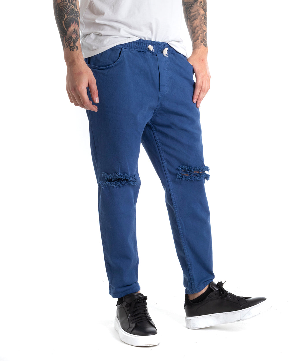 Pantaloni Jeans Uomo Regular Fit Blu Royal Pantalaccio Taglio al Ginocchio Casual GIOSAL-P5370A