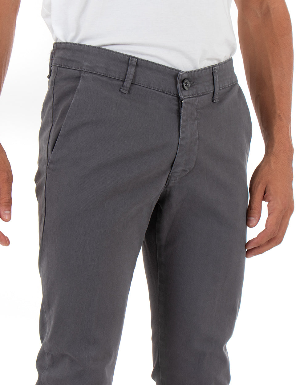 Pantaloni Uomo Tasca America Lungo Classico Slim Grigio Scuro GIOSAL-P5406A