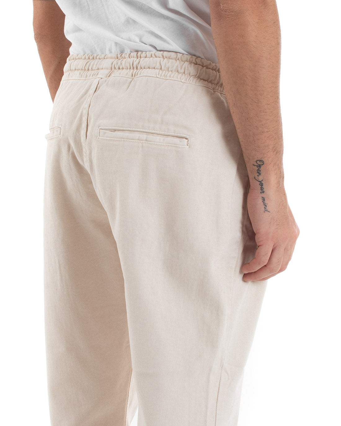 Pantaloni Uomo Pantalaccio Comodo Cotone Elastico Casual Basic Panna GIOSAL-P5555A