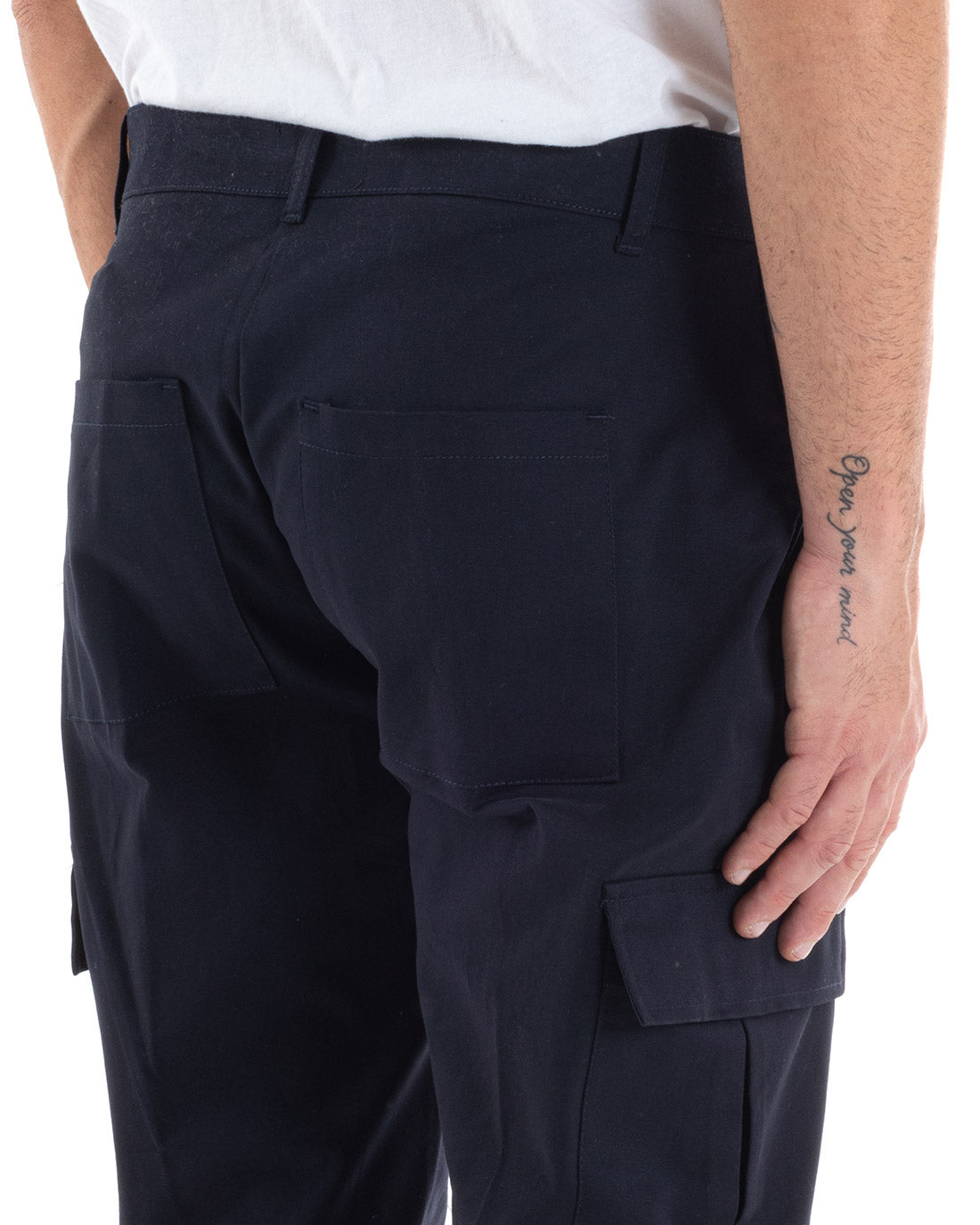 Pantaloni Uomo Cargo Cotone Tasconi Basic Tinta Unita Blu Casual GIOSAL-P5564A