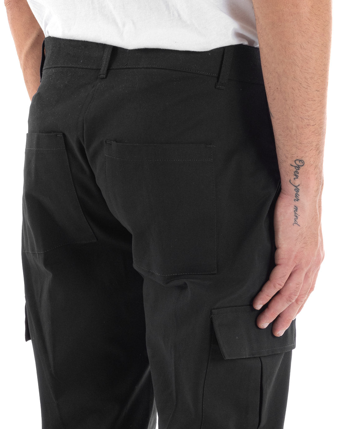 Pantaloni Uomo Cargo Cotone Tasconi Basic Tinta Unita Nero Casual GIOSAL-P5566A