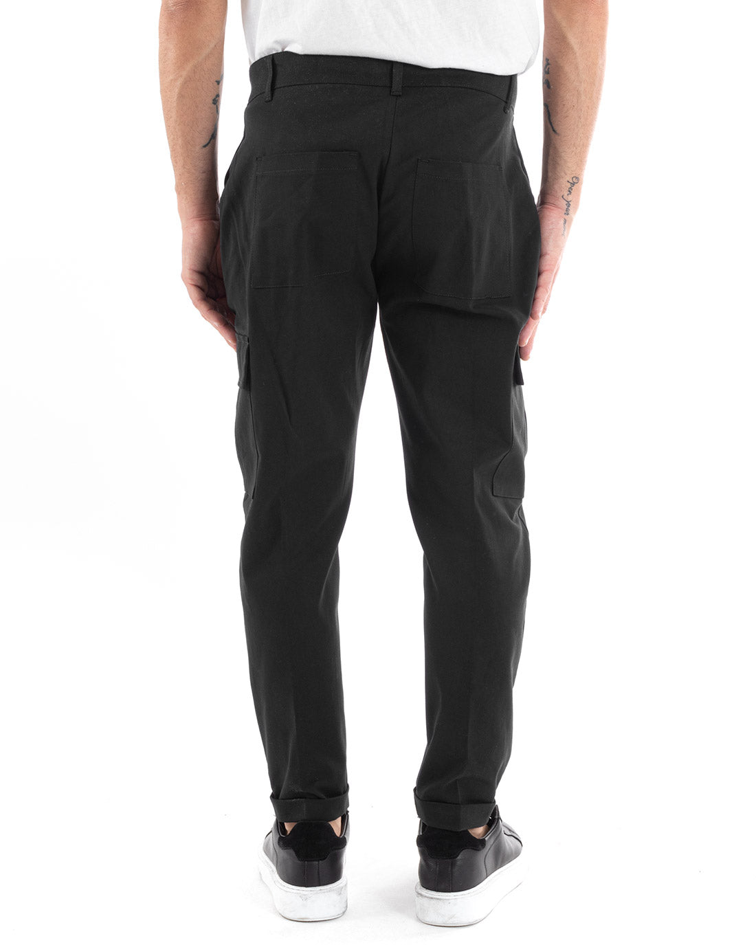 Pantaloni Uomo Cargo Cotone Tasconi Basic Tinta Unita Nero Casual GIOSAL-P5566A