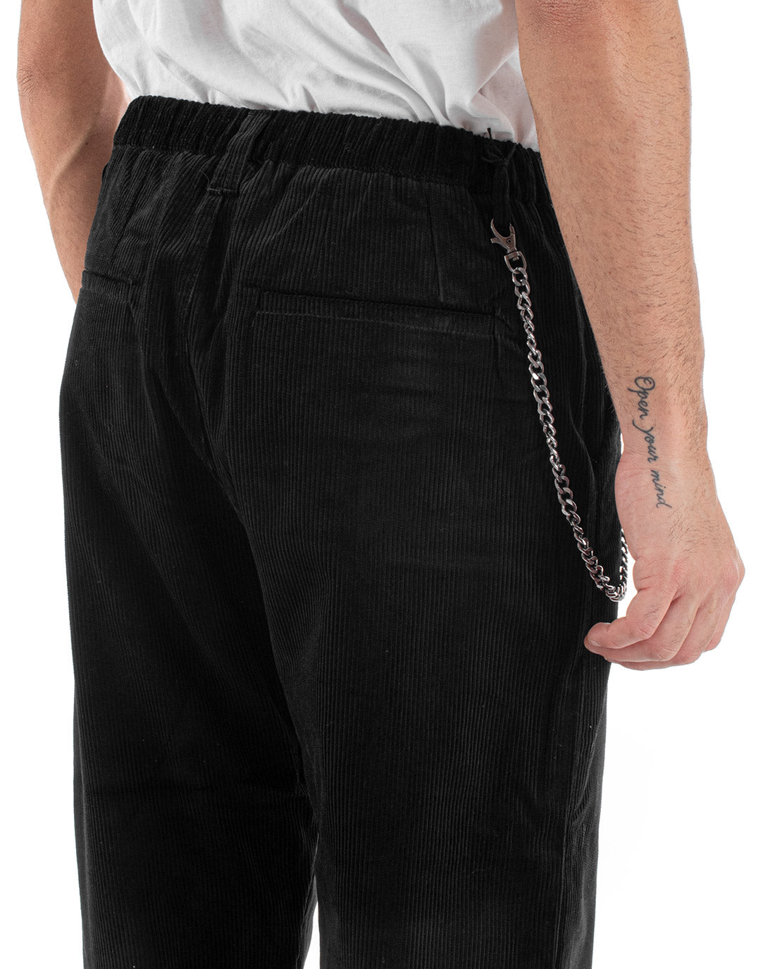 Pantaloni Uomo Tasca America Velluto Millerighe Costine Casual Nero GIOSAL-P5582A