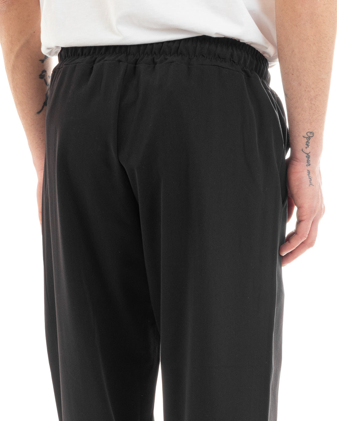 Pantaloni Uomo Pantalaccio Viscosa Jogger Con Tasche America Con Elastico Casual Tinta Unita Nero GIOSAL-P5643A