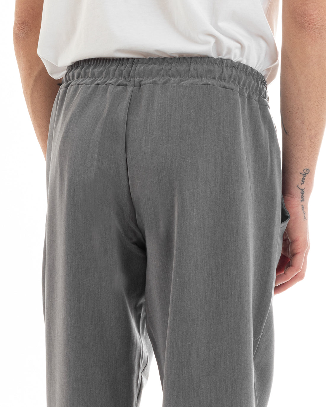 Pantaloni Uomo Pantalaccio Viscosa Jogger Con Tasche America Con Elastico Casual Tinta Unita Grigio GIOSAL-P5644A