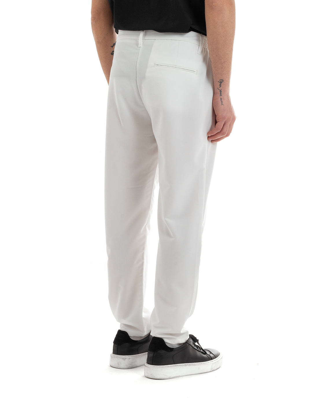 Pantaloni Uomo Pantalaccio Comodo Viscosa Con Elastico Con Pinces Straight Fit Tinta Unita Bianco GIOSAL-P5649A