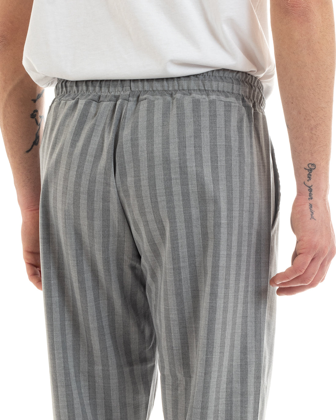 Pantaloni Uomo Pantalaccio Comodo Regular Fit Gessato Con Elastico Casual Grigio Rigato GIOSAL-P5653A