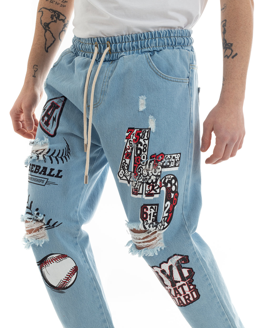 Pantaloni Jeans Uomo Regular Fit Pantalaccio Denim Con Stampa Casual GIOSAL-P5676A