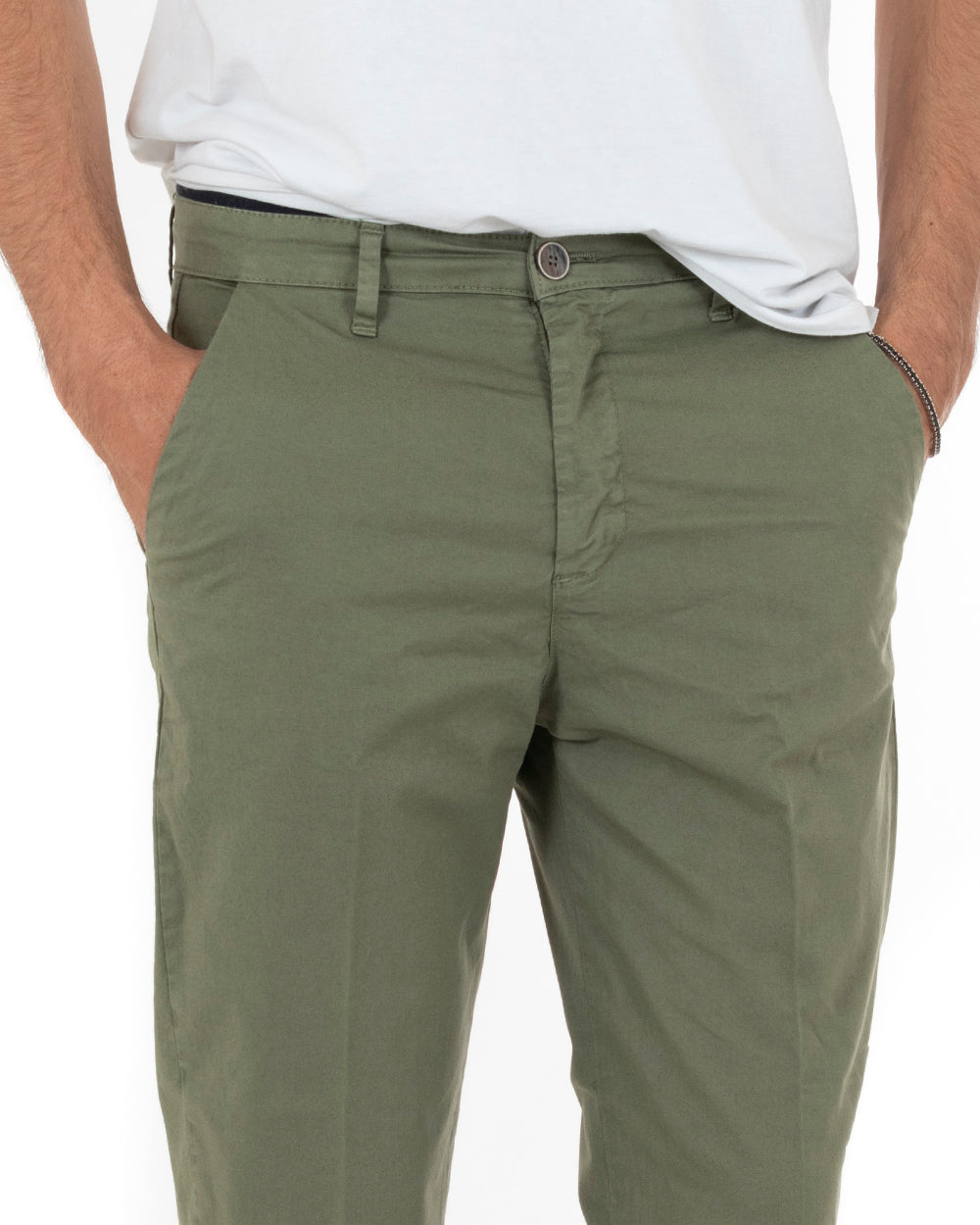 Pantaloni Uomo Cotone Tasca America Chinos Capri Sartoriale Slim Fit Casual Verde GIOSAL-P5692A