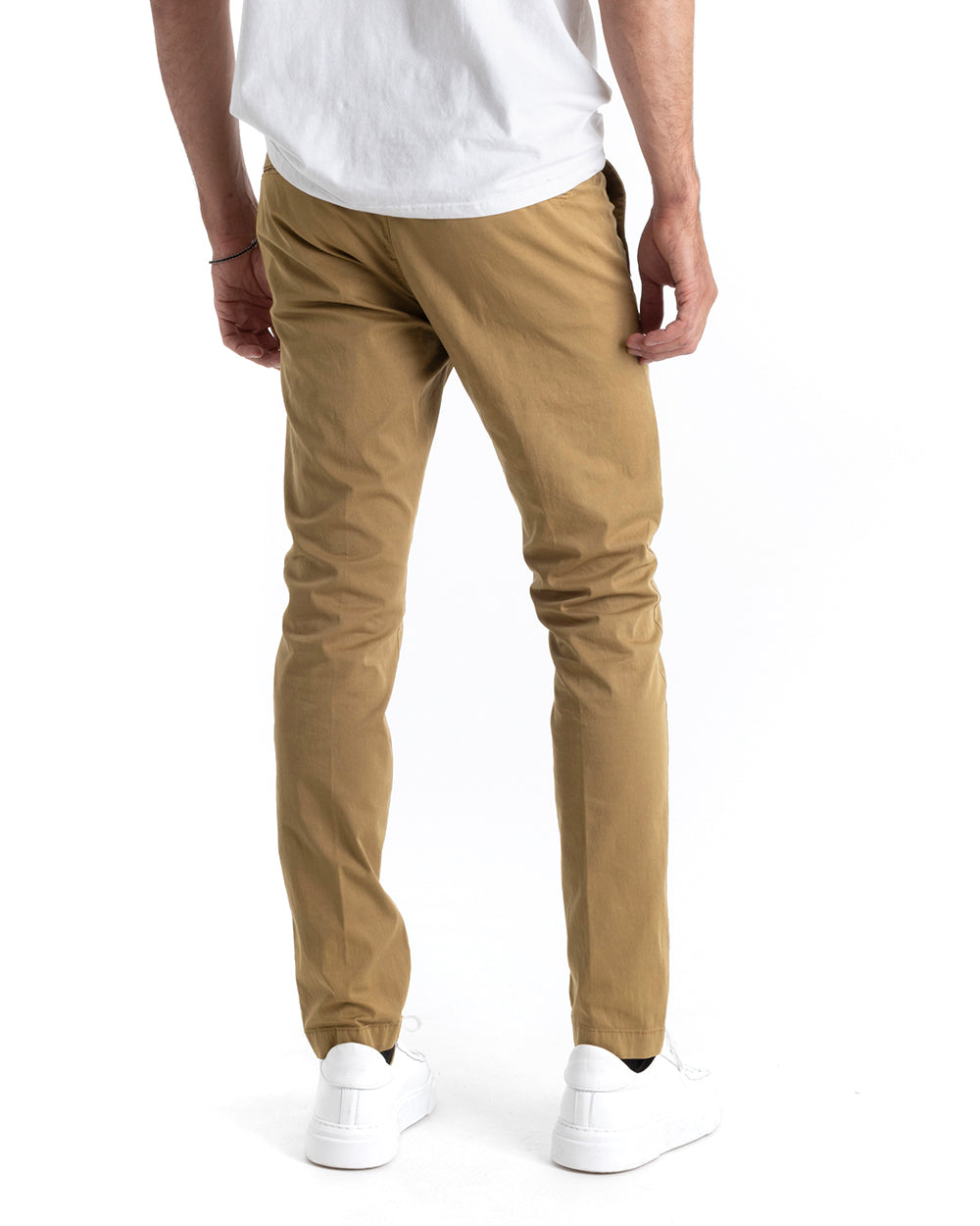 Pantaloni Uomo Cotone Tasca America Chinos Sartoriale Slim Fit Casual Camel GIOSAL-P5698A