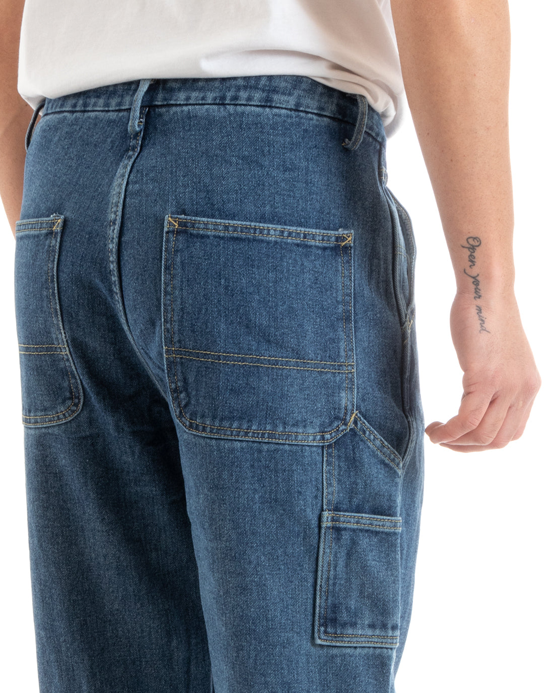 Pantaloni Jeans Uomo Wide Leg Basic Cargo Cinque Tasche Casual Denim GIOSAL-P5729A