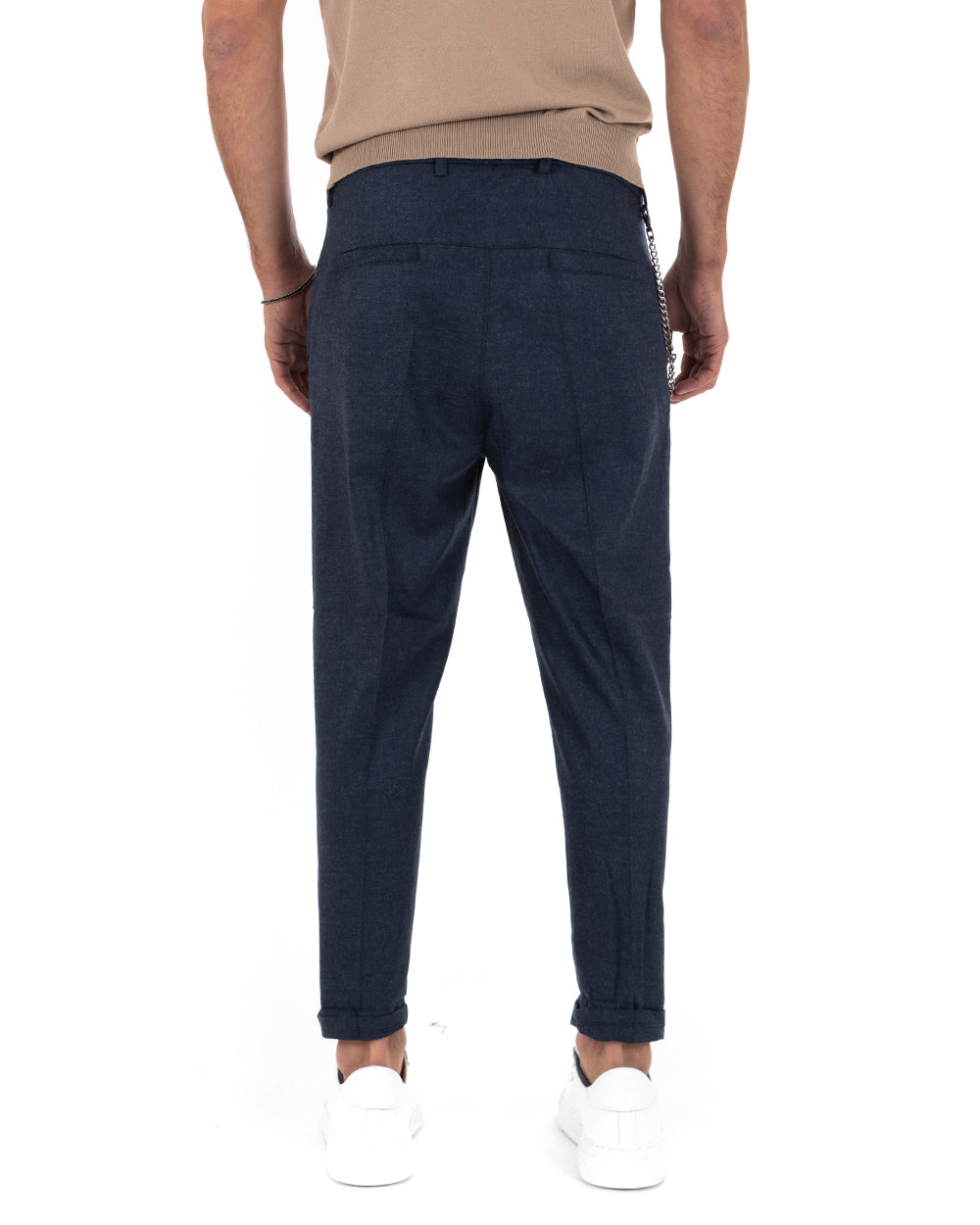 Pantaloni Uomo Lungo Tasca America Classico Viscosa Blu Melangiato Casual GIOSAL-P5739A