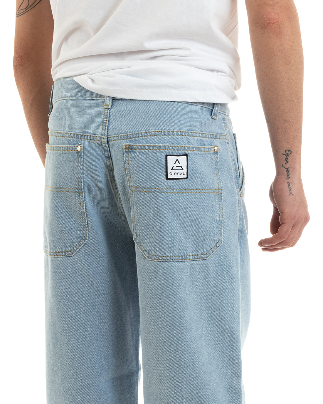 Pantaloni Jeans Uomo Unisex Baggy Denim Chiaro Tasca America Casual GIOSAL-P5756A