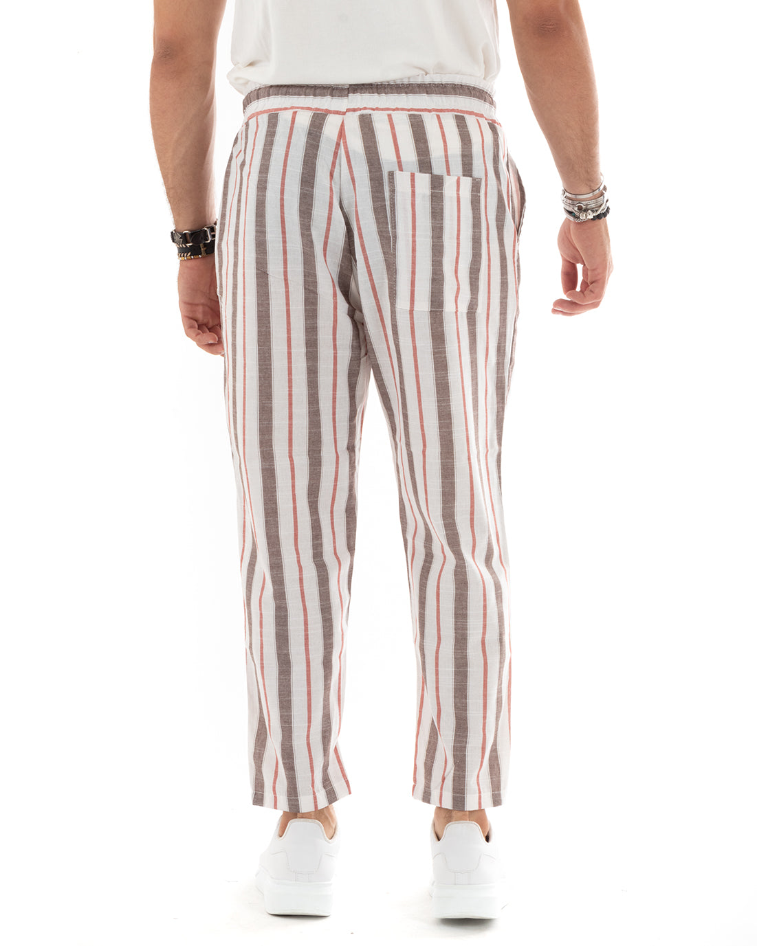 Pantaloni Uomo Pantalaccio Elastico Coulisse Rigato Righe Casual Fango GIOSAL-P5844A