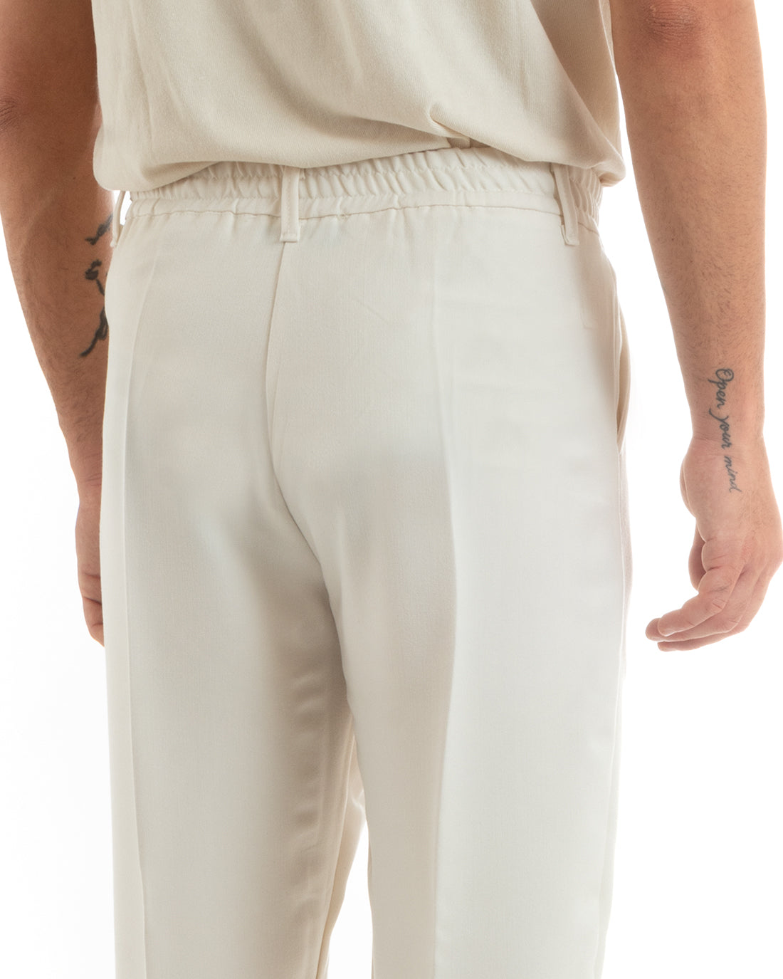 Pantaloni Viscosa Uomo Baggy Fondo Ampio Panna P5915A