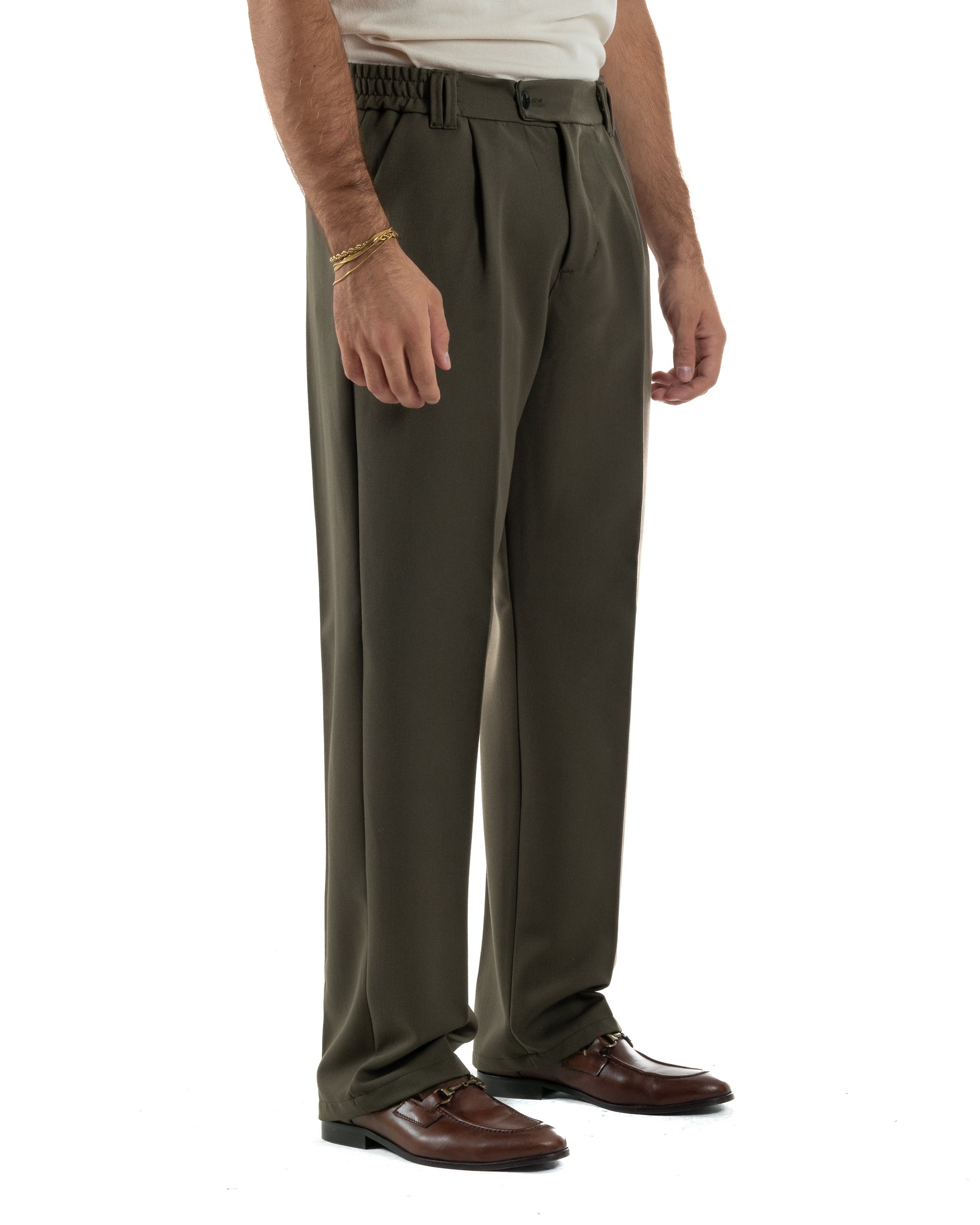 Pantaloni Viscosa Uomo Baggy Fondo Ampio Verde P5918A
