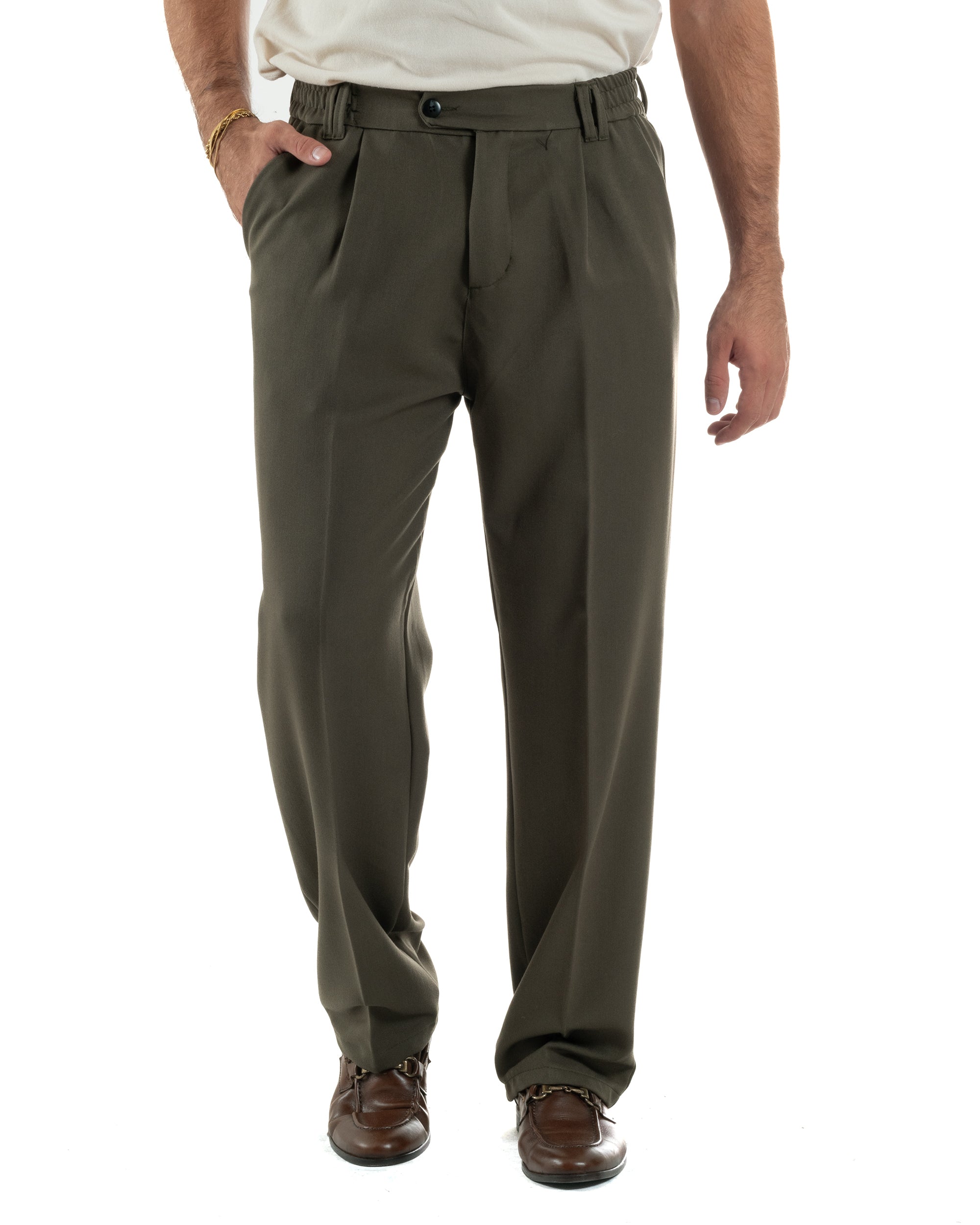 Pantaloni Viscosa Uomo Baggy Fondo Ampio Verde P5918A