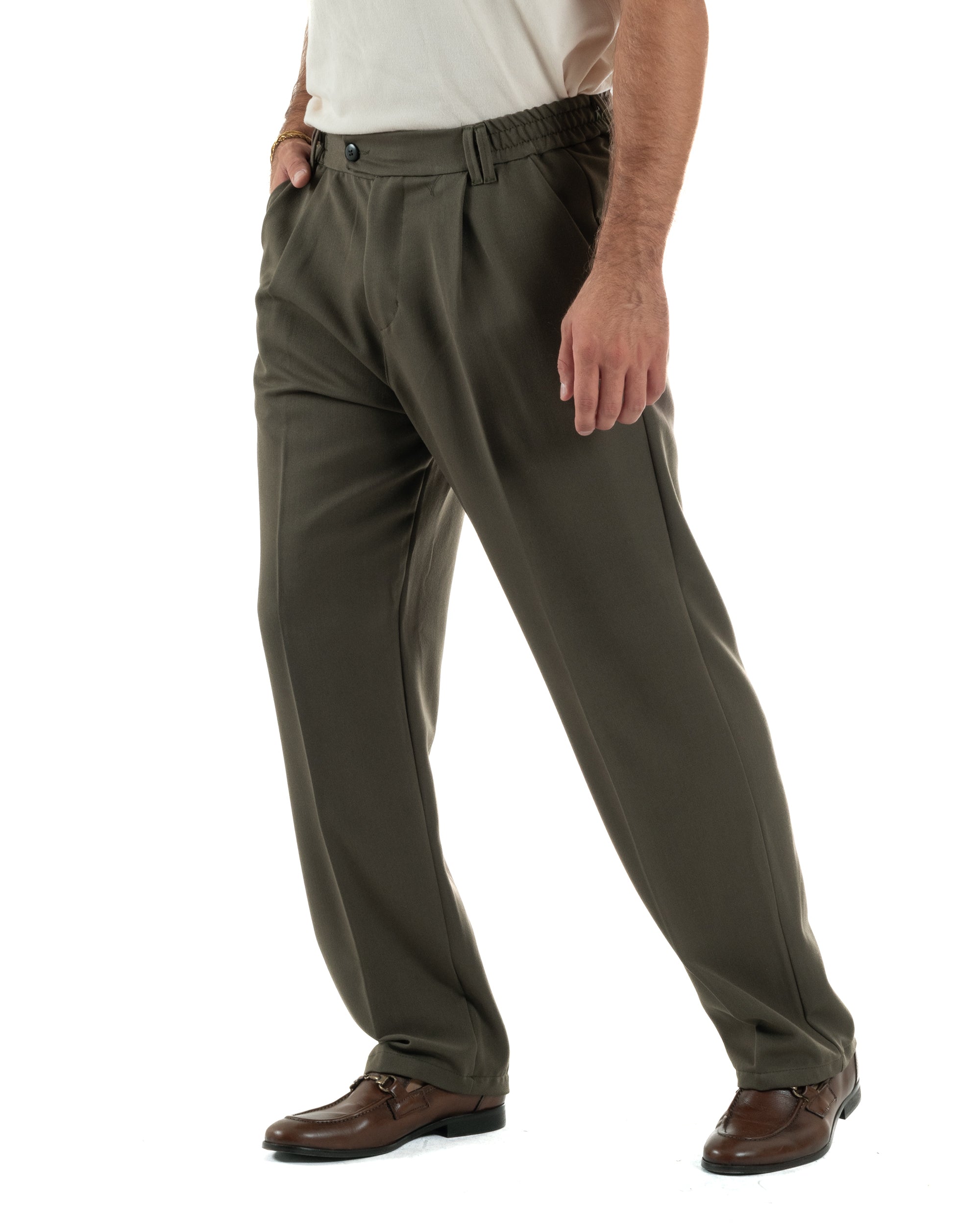 Pantaloni Viscosa Uomo Baggy Fondo Ampio Verde P5918A