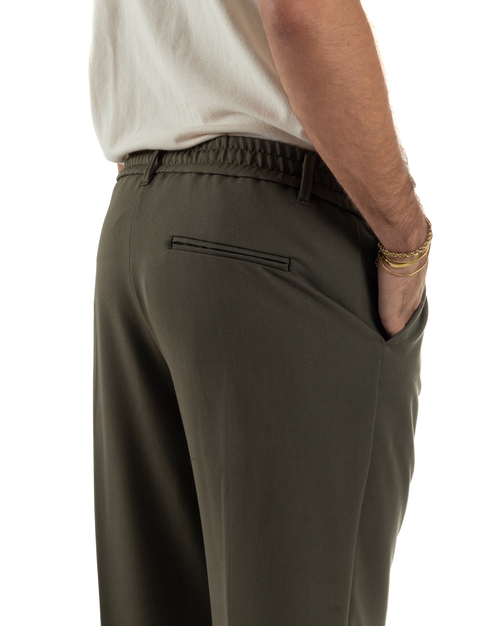 Pantaloni Viscosa Uomo Baggy Fondo Ampio Verde P5918A