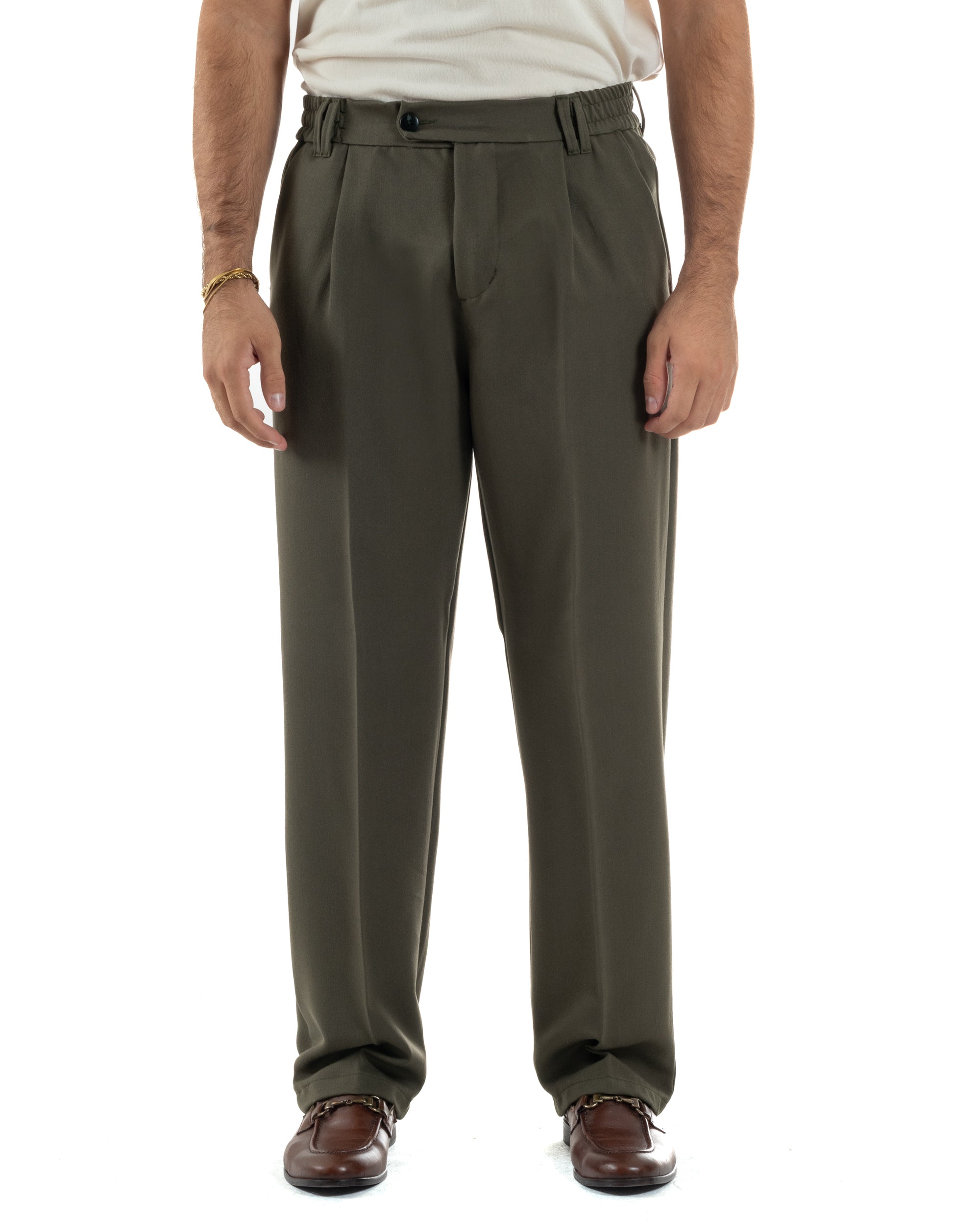 Pantaloni Viscosa Uomo Baggy Fondo Ampio Verde P5918A