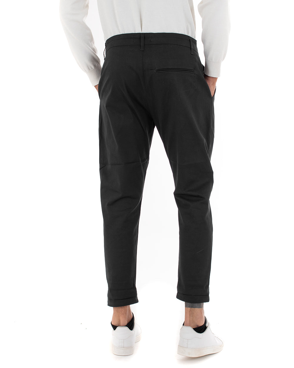 Pantaloni Uomo Abbottonatura Allungata Cotone Capri Tinta Unita Nero Casual GIOSAL-P5940A