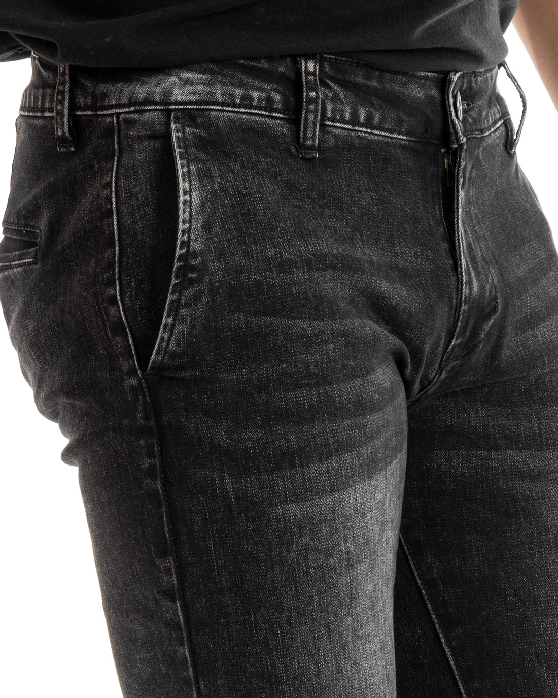 Pantaloni Uomo Jeans Tasche America Slim Fit Denim Nero P5966A