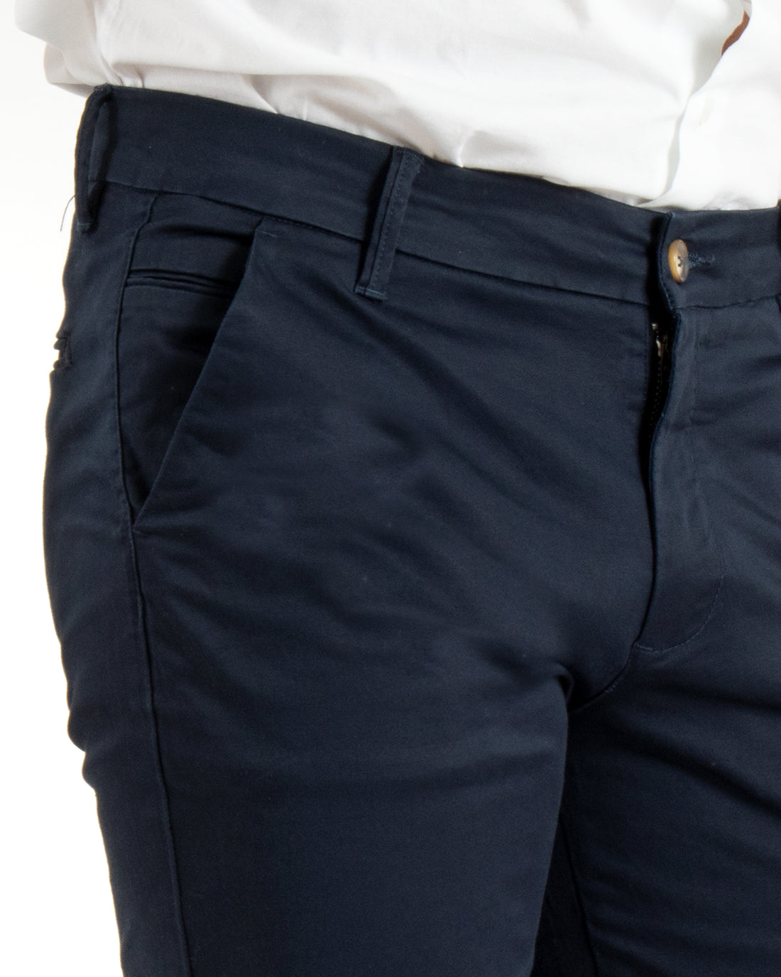 Pantaloni Uomo Cotone Raso Tasca America Slim Fit Tinta Unita Blu GIOSAL-P5971A
