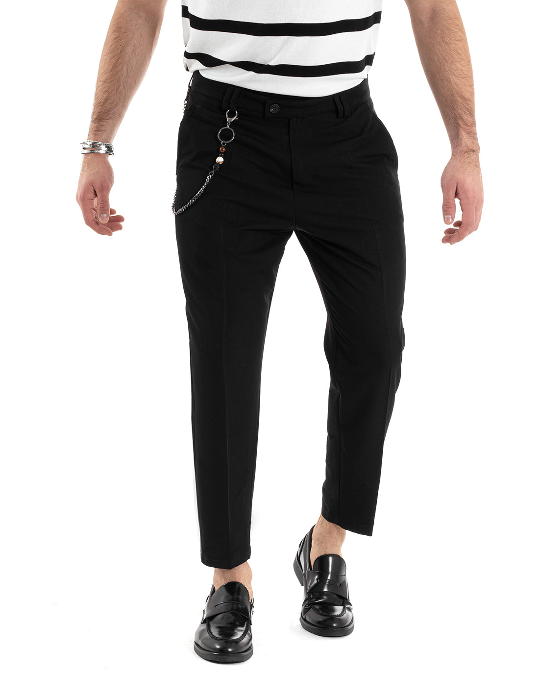 Pantaloni Uomo Viscosa Tasca America Abbottonatura Allungata Capri Sartoriale Nero GIOSAL-P5975A