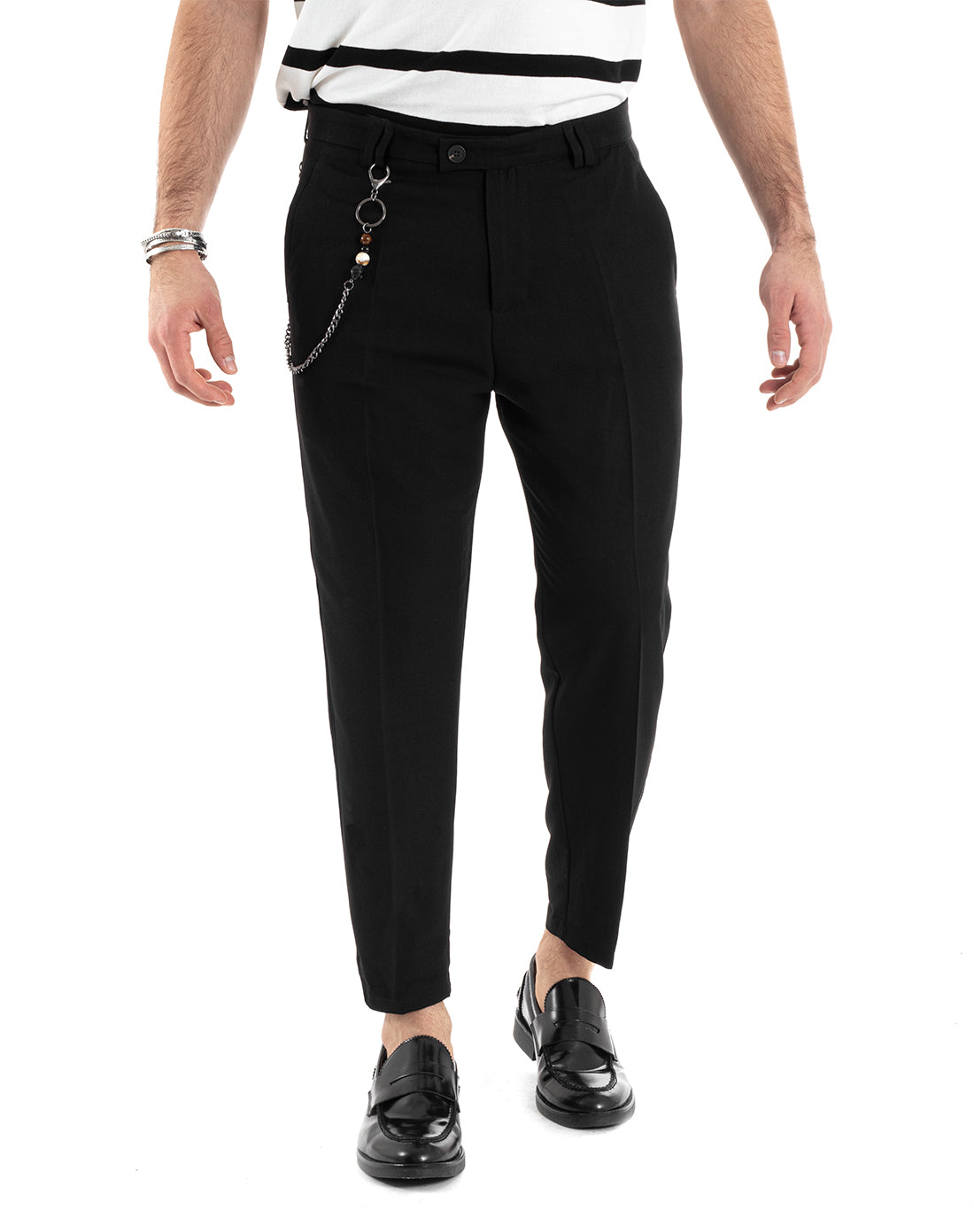 Pantaloni Uomo Viscosa Tasca America Nero Abbottonatura Allungata Capri Sartoriale GIOSAL-P5975A