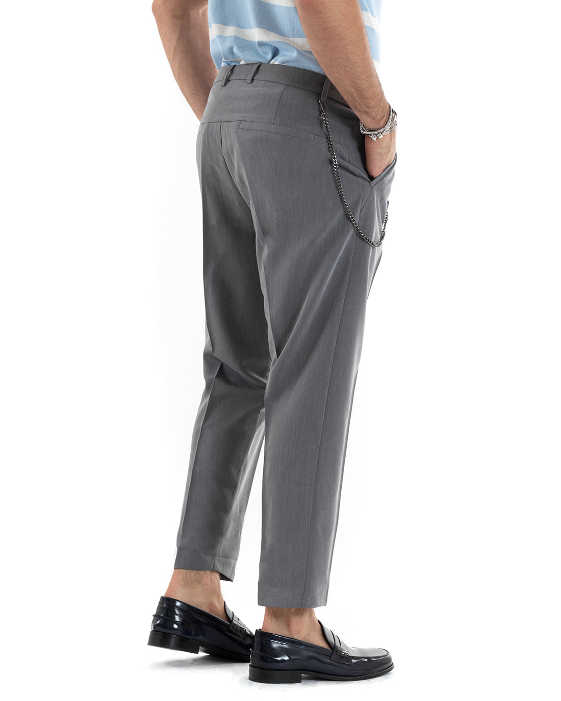 Pantaloni Uomo Viscosa Tasca America Grigio Abbottonatura Allungata Capri Sartoriale GIOSAL-P5978A