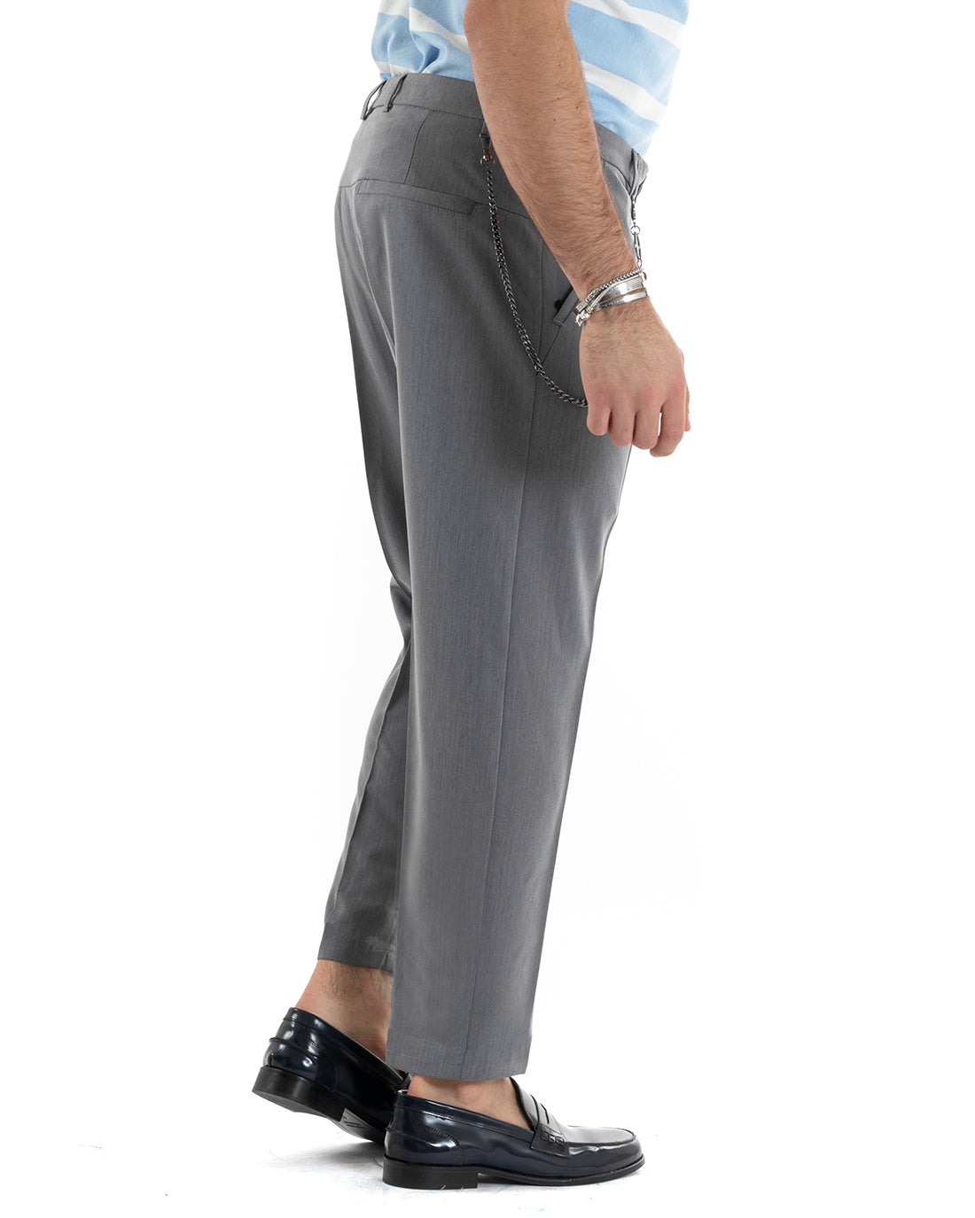 Pantaloni Uomo Viscosa Tasca America Abbottonatura Allungata Capri Sartoriale Grigio GIOSAL-P5978A