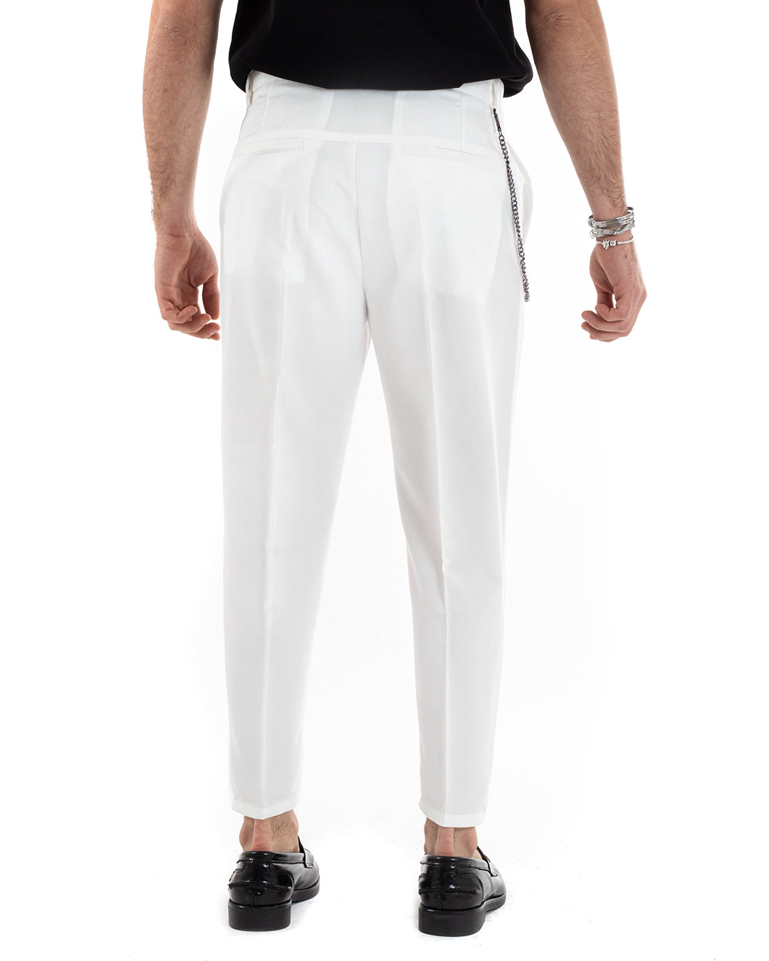 Pantaloni Uomo Viscosa Tasca America Abbottonatura Allungata Capri Sartoriale Bianco GIOSAL-P5979A