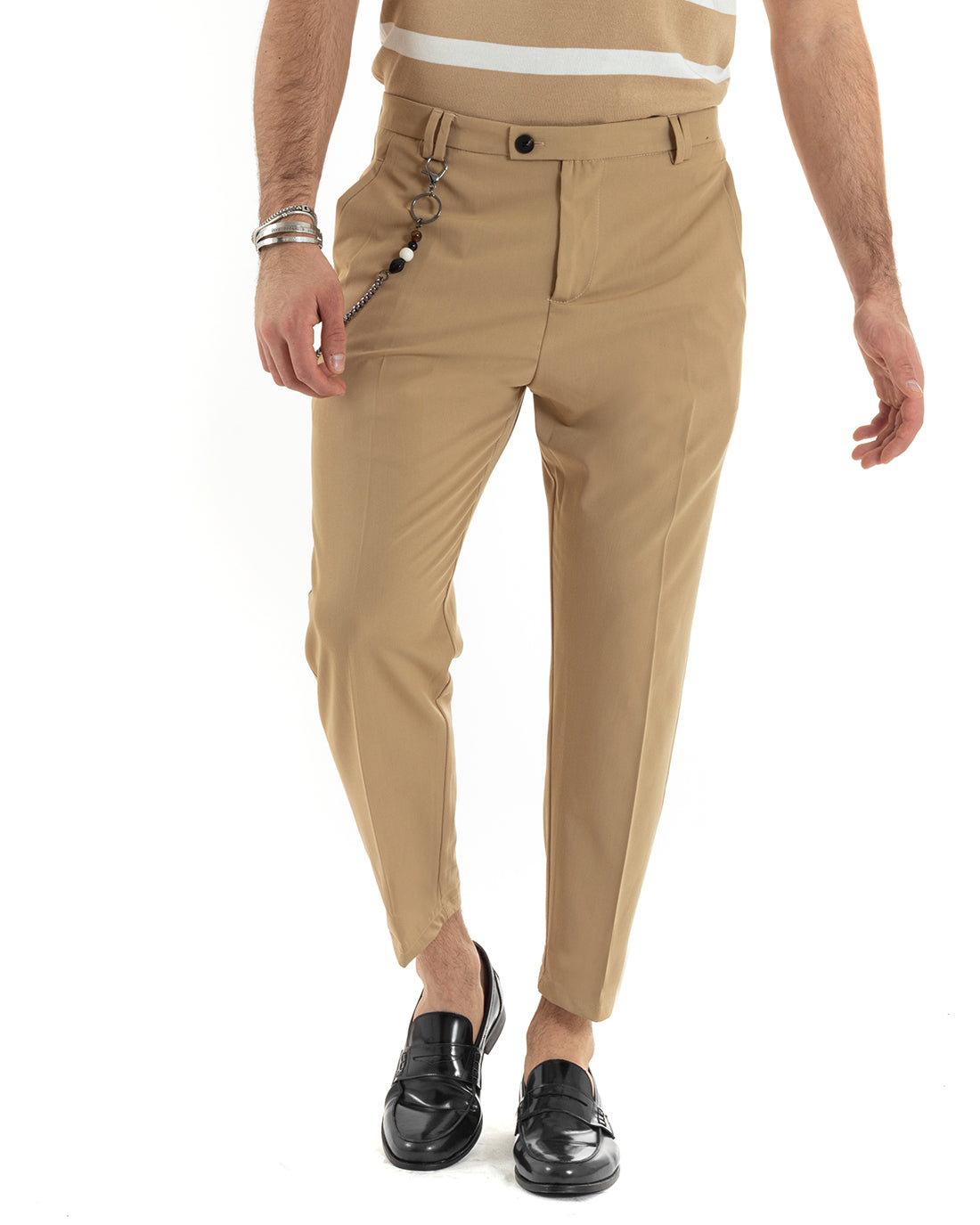 Pantaloni Uomo Viscosa Con Tasca America Con Abbottonatura Allungata Capri Sartoriale Camel GIOSAL-P5980A