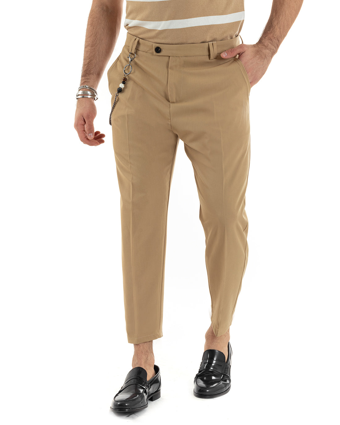 Pantaloni Uomo Viscosa Con Tasca America Con Abbottonatura Allungata Capri Sartoriale Camel GIOSAL-P5980A