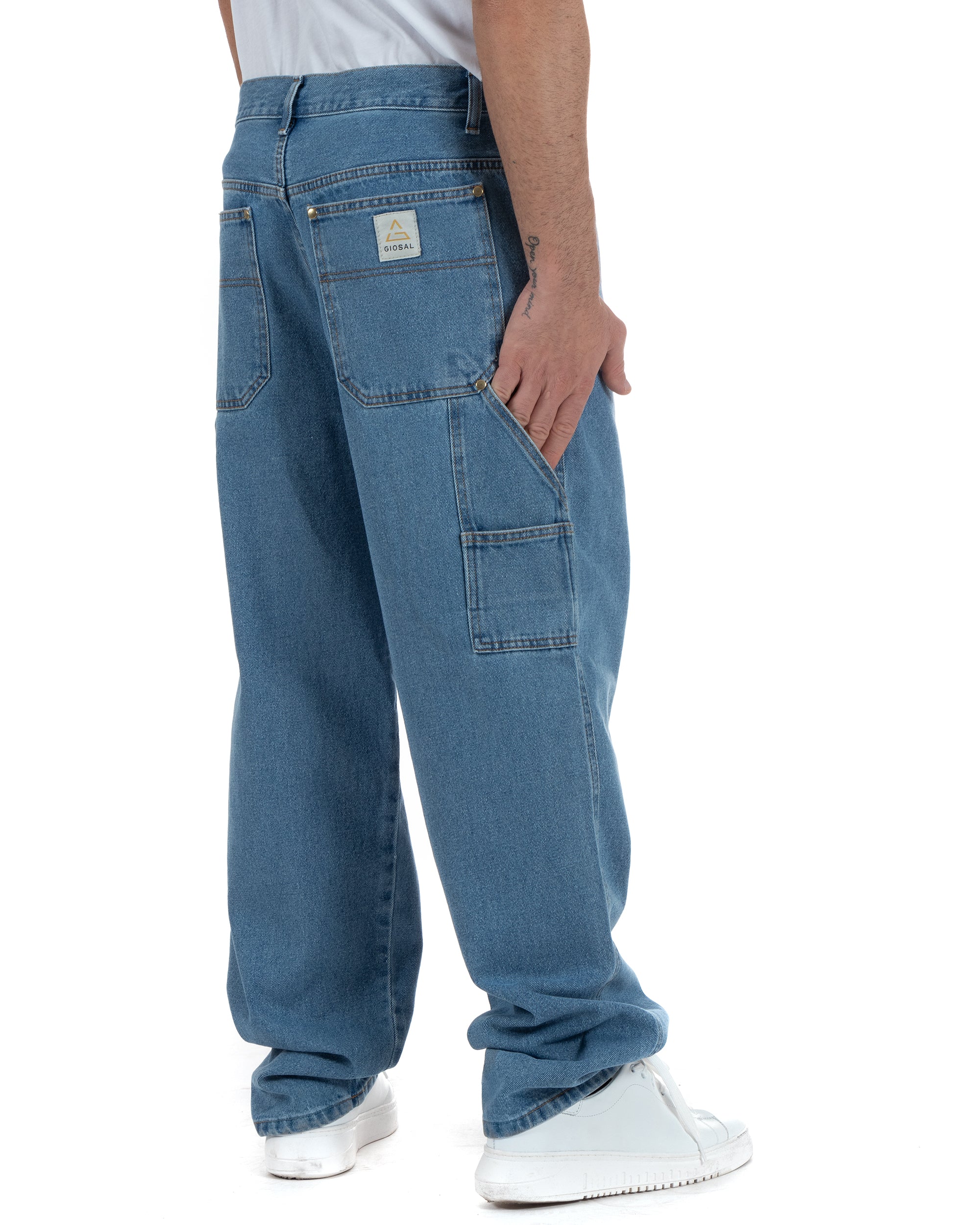 Jeans Uomo Pantaloni Baggy Carpenter Worker Cinque Tasche Comodo Basic Wide Fit Denim Chiaro GIOSAL-P5987A