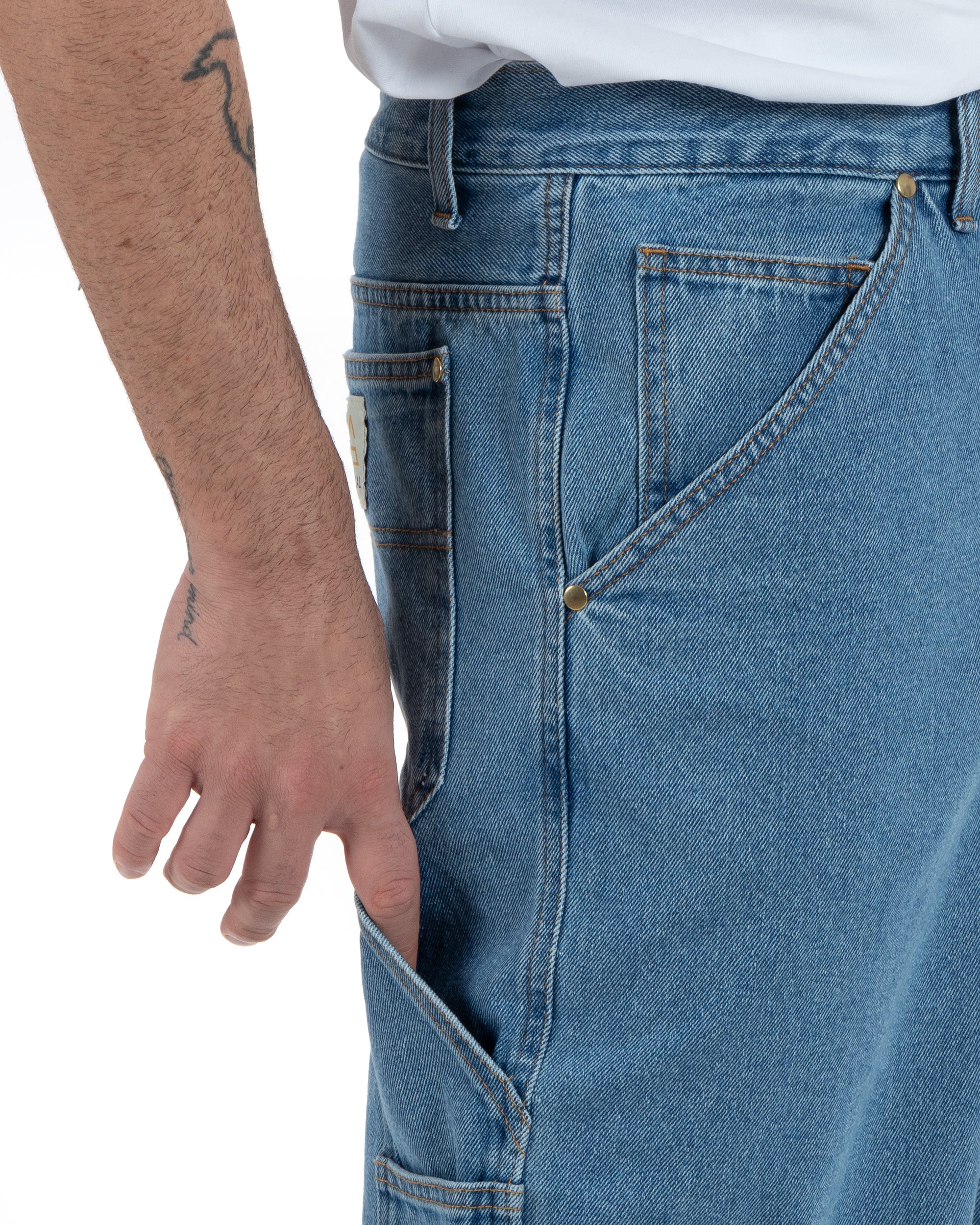 Jeans Uomo Pantaloni Baggy Carpenter Worker Cinque Tasche Comodo Basic Wide Fit Denim Chiaro GIOSAL-P5987A