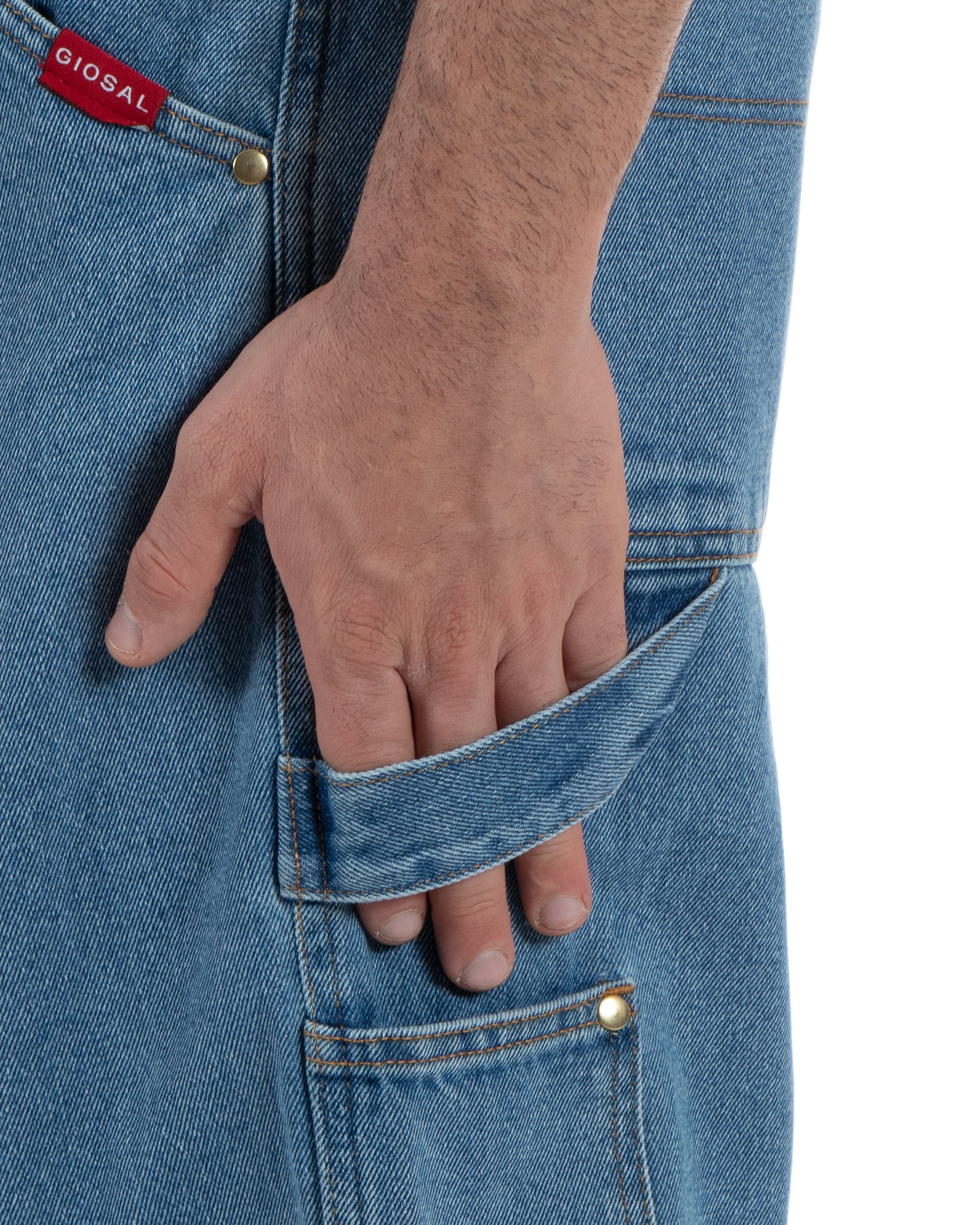 Jeans Uomo Pantaloni Baggy Carpenter Worker Cinque Tasche Comodo Basic Wide Fit Denim Chiaro GIOSAL-P5987A