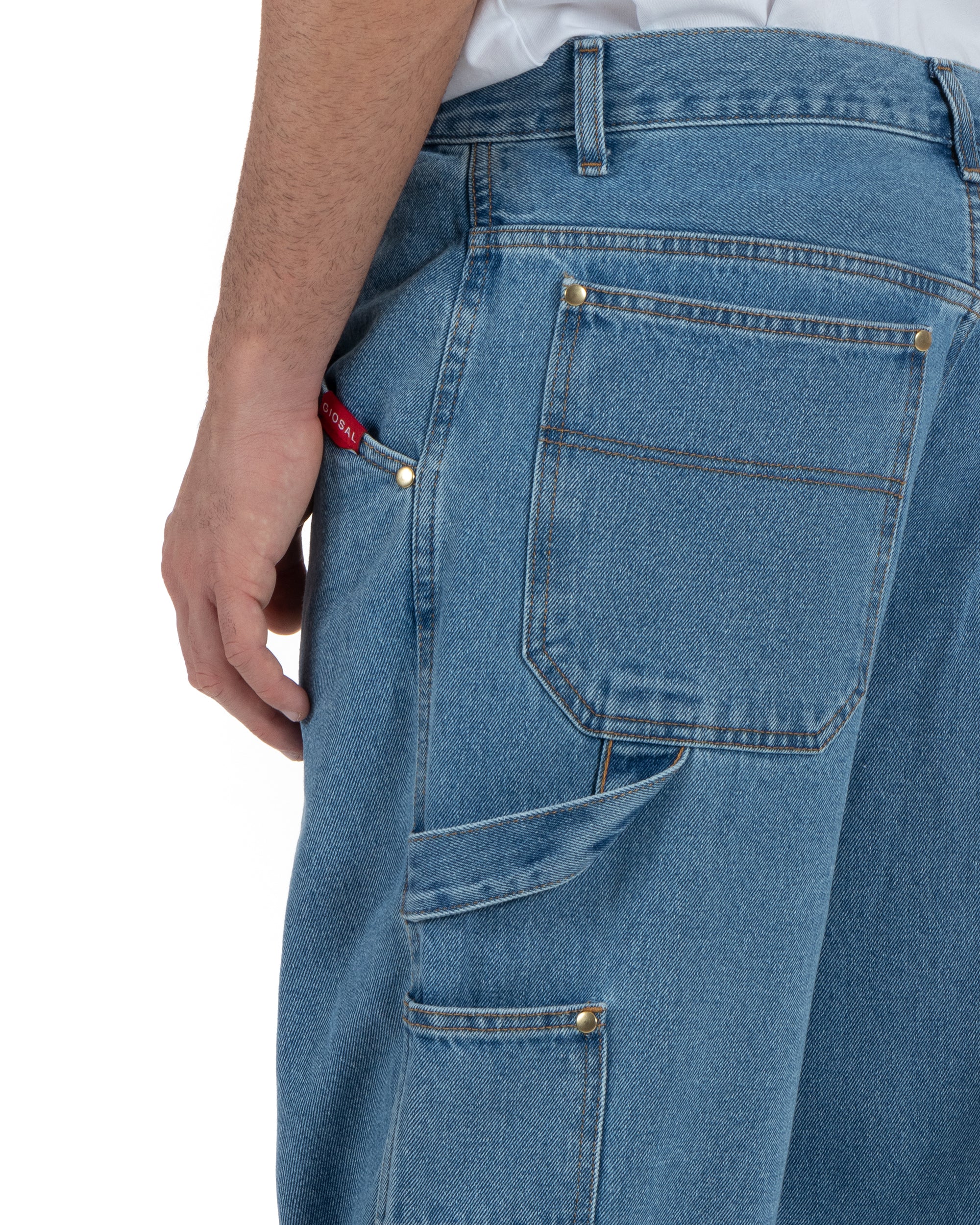 Jeans Uomo Pantaloni Baggy Carpenter Worker Cinque Tasche Comodo Basic Wide Fit Denim Chiaro GIOSAL-P5987A