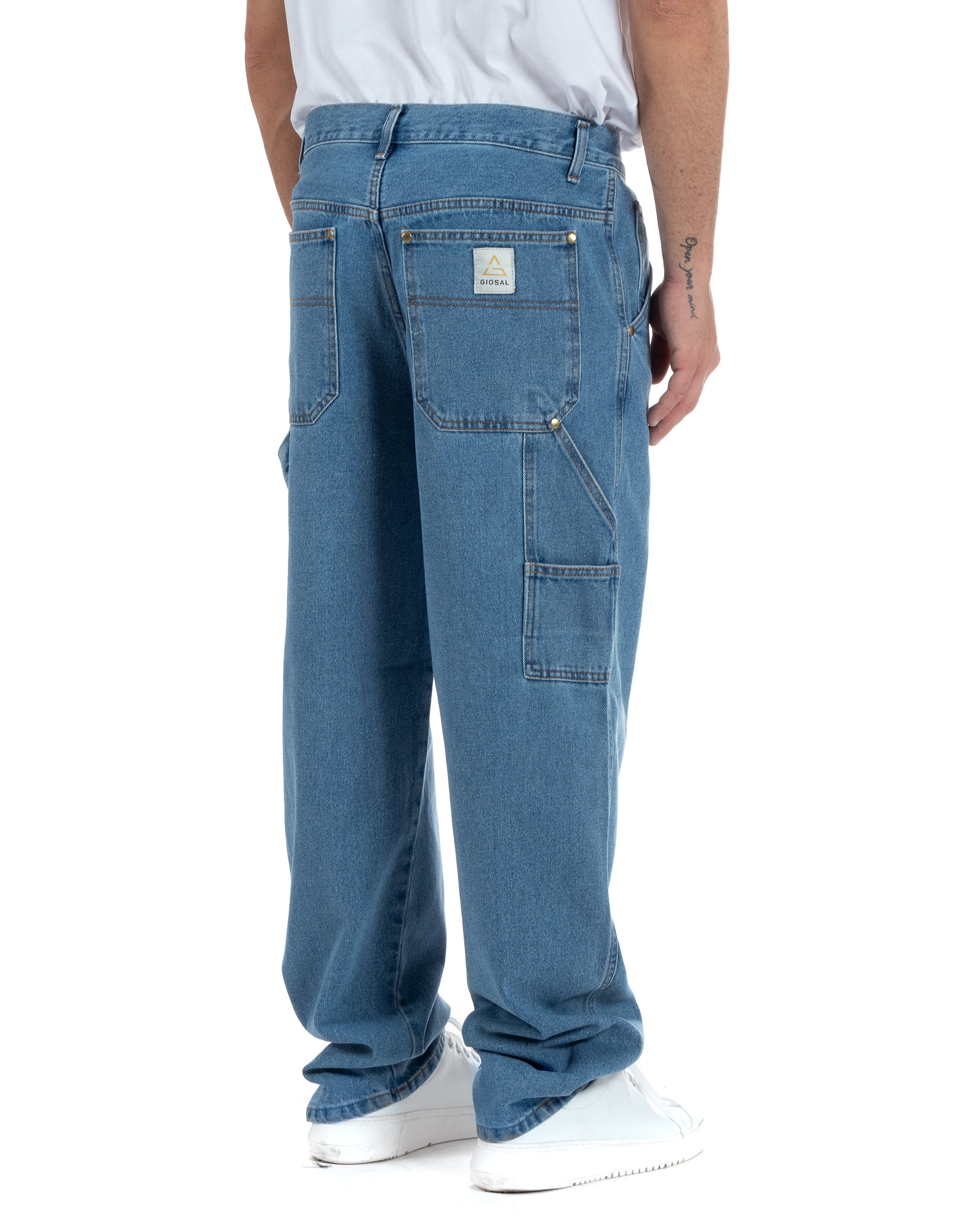 Pantaloni Jeans Uomo Baggy Fit Carpenter Worker Cargo Denim Chiaro GIOSAL-P5987A