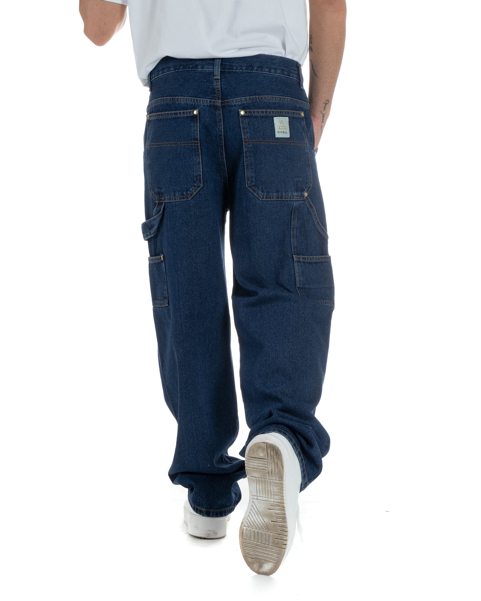 Jeans Uomo Pantaloni Baggy Carpenter Worker Cinque Tasche Comodo Basic Wide Fit Denim Scuro GIOSAL-P5988A