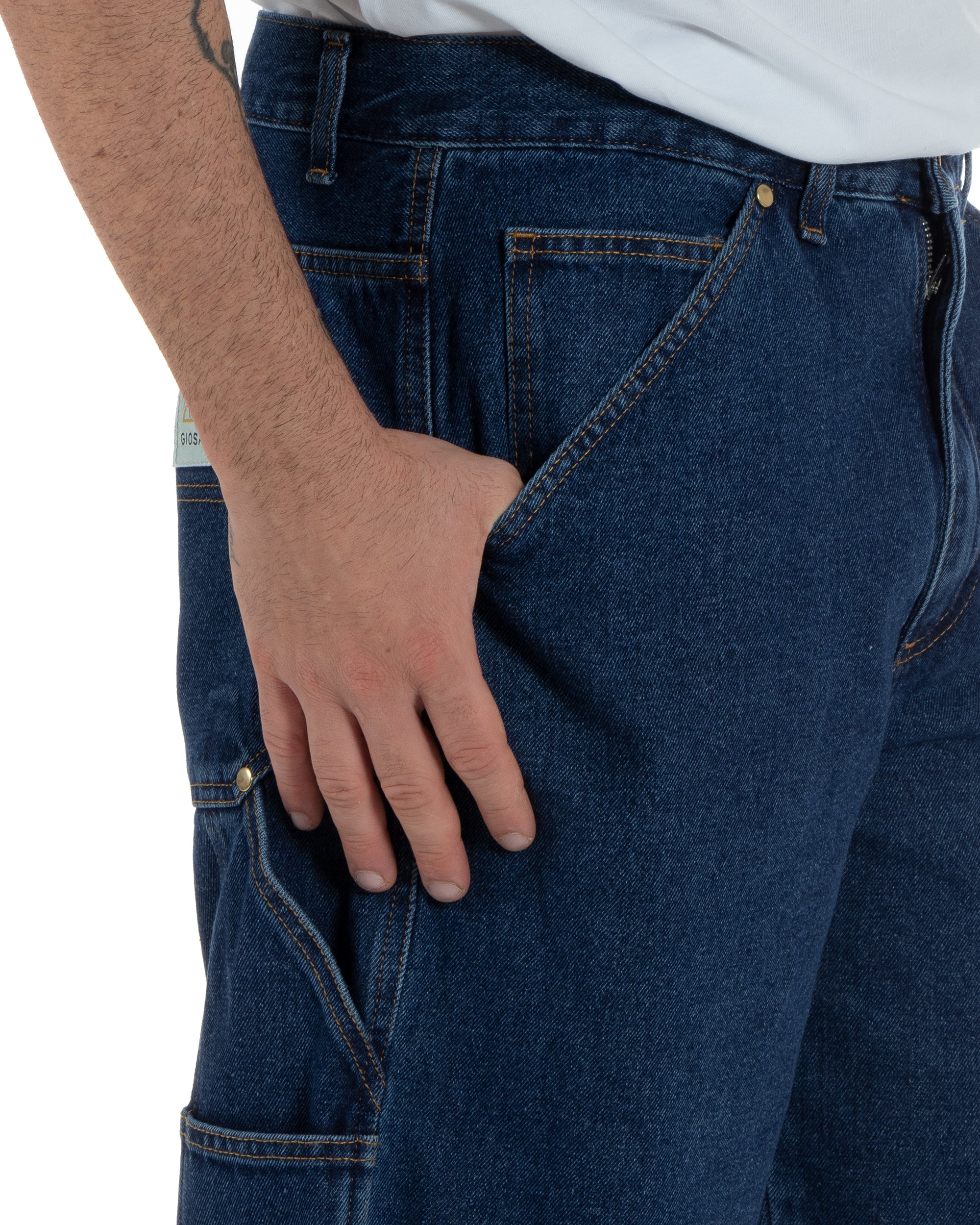 Jeans Uomo Pantaloni Baggy Carpenter Worker Cinque Tasche Comodo Basic Wide Fit Denim Scuro GIOSAL-P5988A