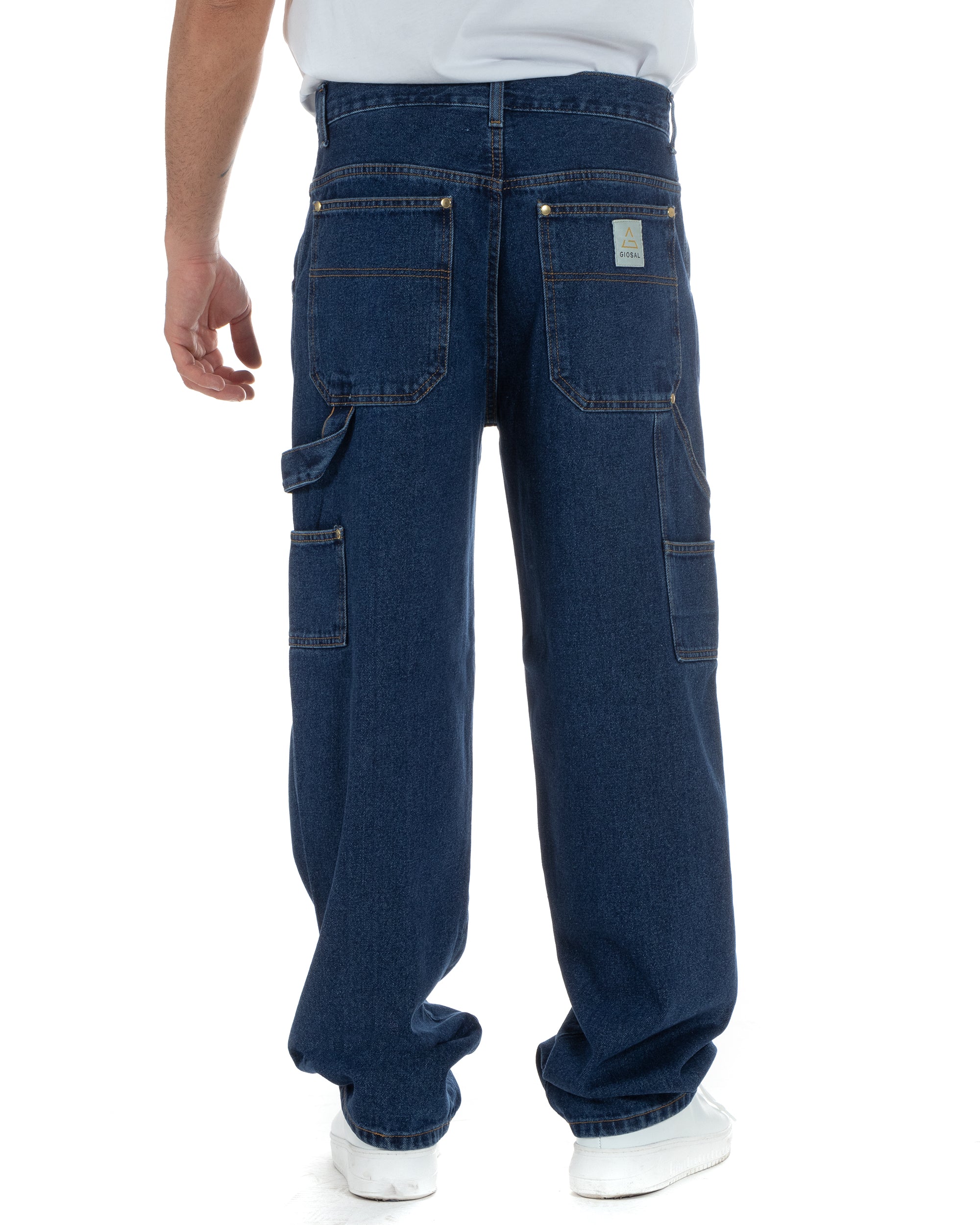 Jeans Uomo Pantaloni Baggy Carpenter Worker Cinque Tasche Comodo Basic Wide Fit Denim Scuro GIOSAL-P5988A