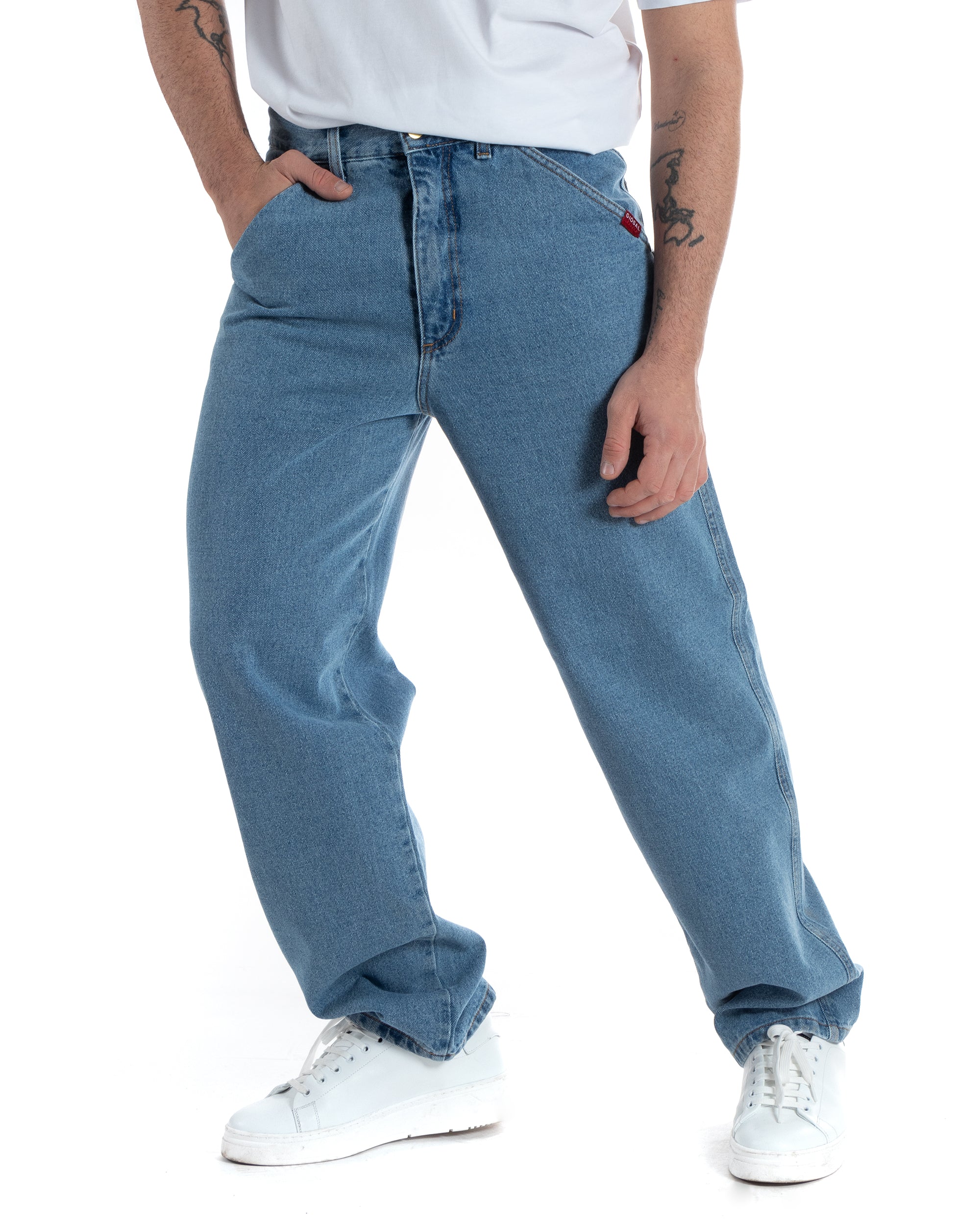 Jeans Uomo Pantaloni Baggy Cinque Tasche Comodo Basic Wide Fit Casual Denim Chiaro GIOSAL-P5989A