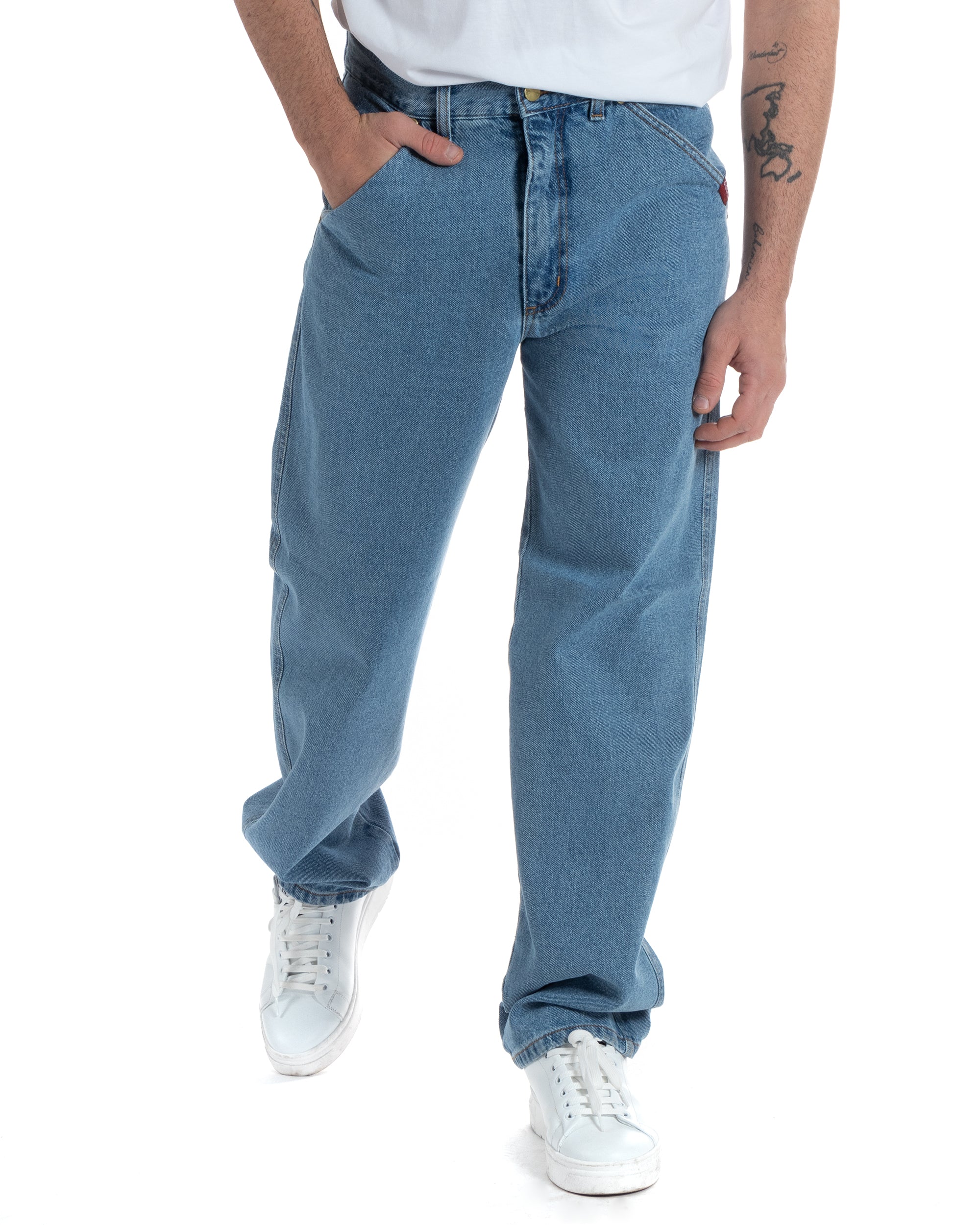 Jeans Uomo Pantaloni Baggy Cinque Tasche Comodo Basic Wide Fit Casual Denim Chiaro GIOSAL-P5989A